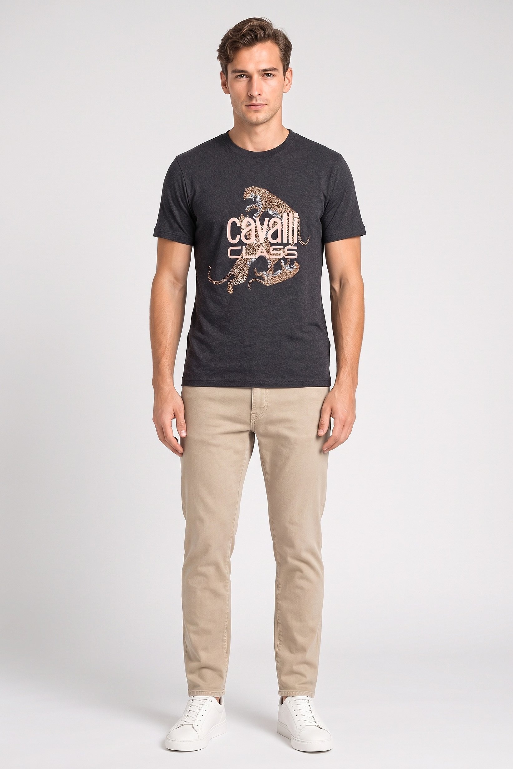 Men Crew Neck Graphic Print Short Sleeve T-Shirt, Dark Grey