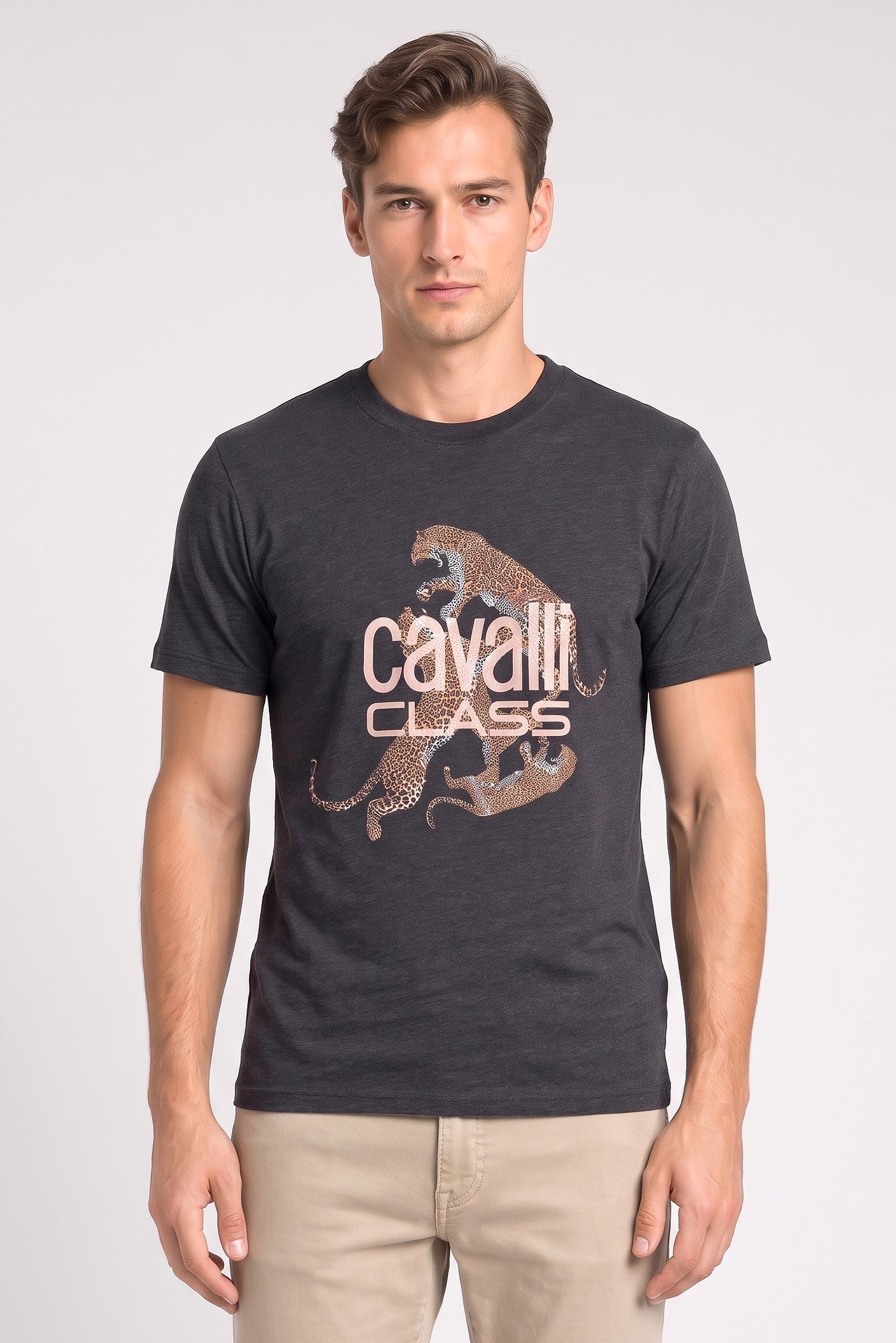 Men Crew Neck Graphic Print Short Sleeve T-Shirt, Dark Grey