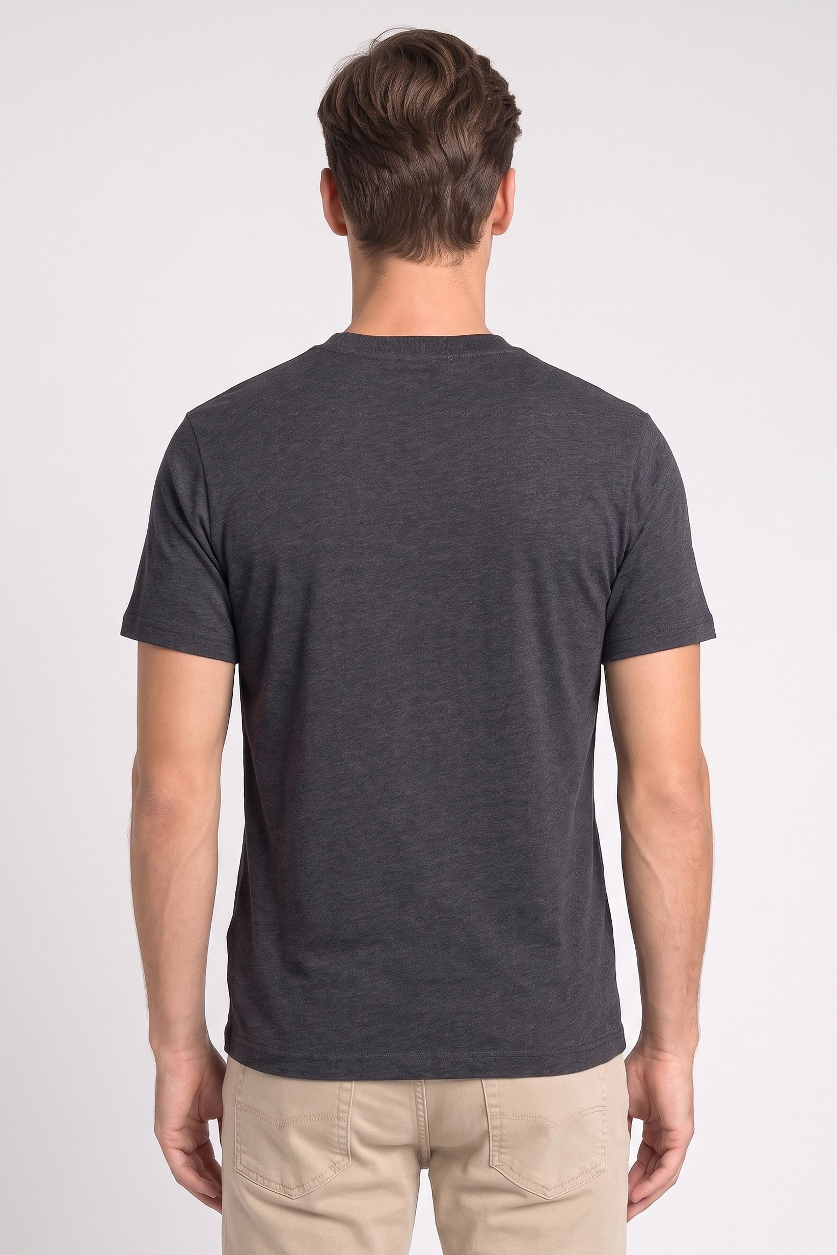 Men Crew Neck Graphic Print Short Sleeve T-Shirt, Dark Grey