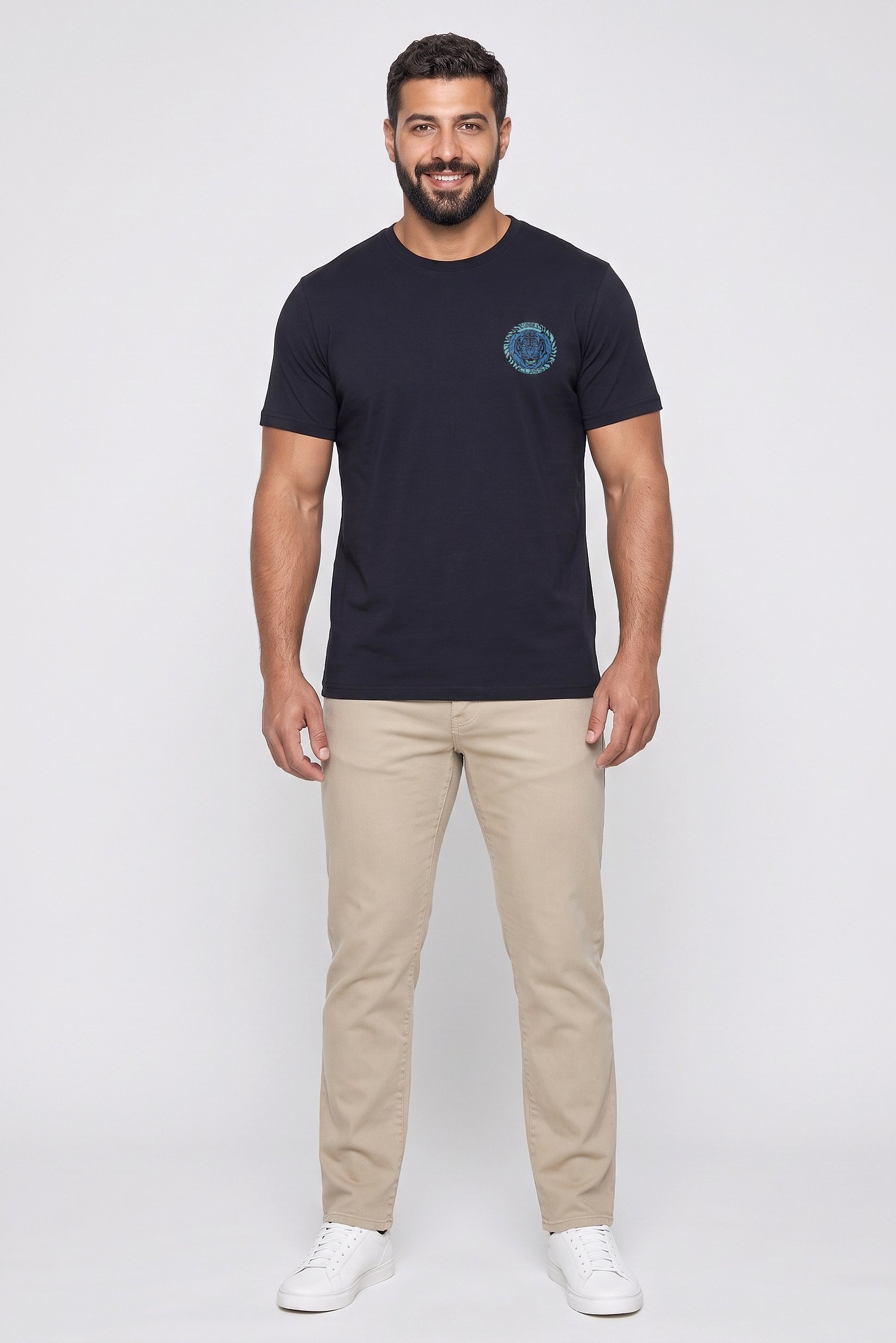 Men Crew Neck Graphic Print Short Sleeve T-Shirt, Navy