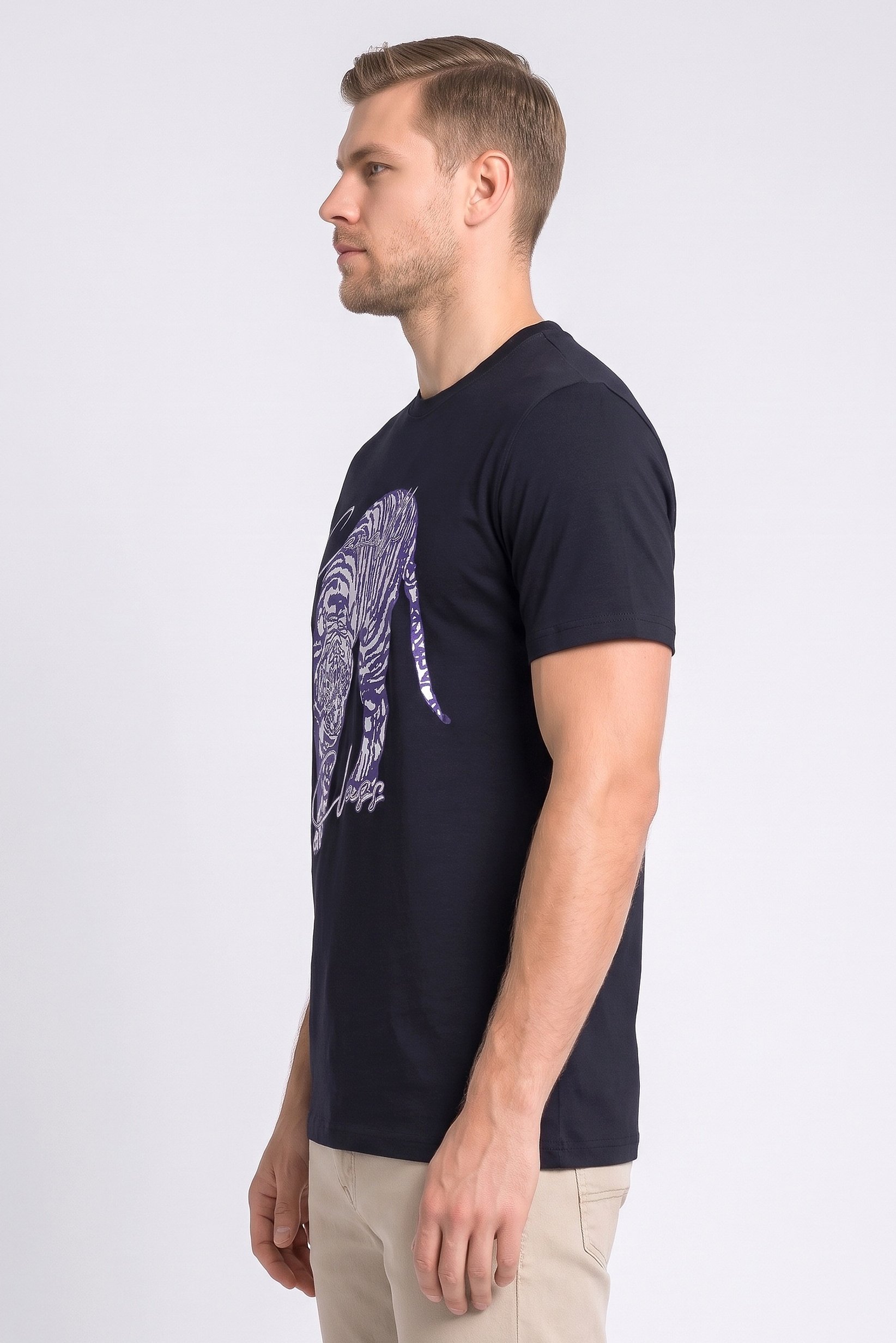 Men Crew Neck Graphic Print Short Sleeve T-Shirt, Navy