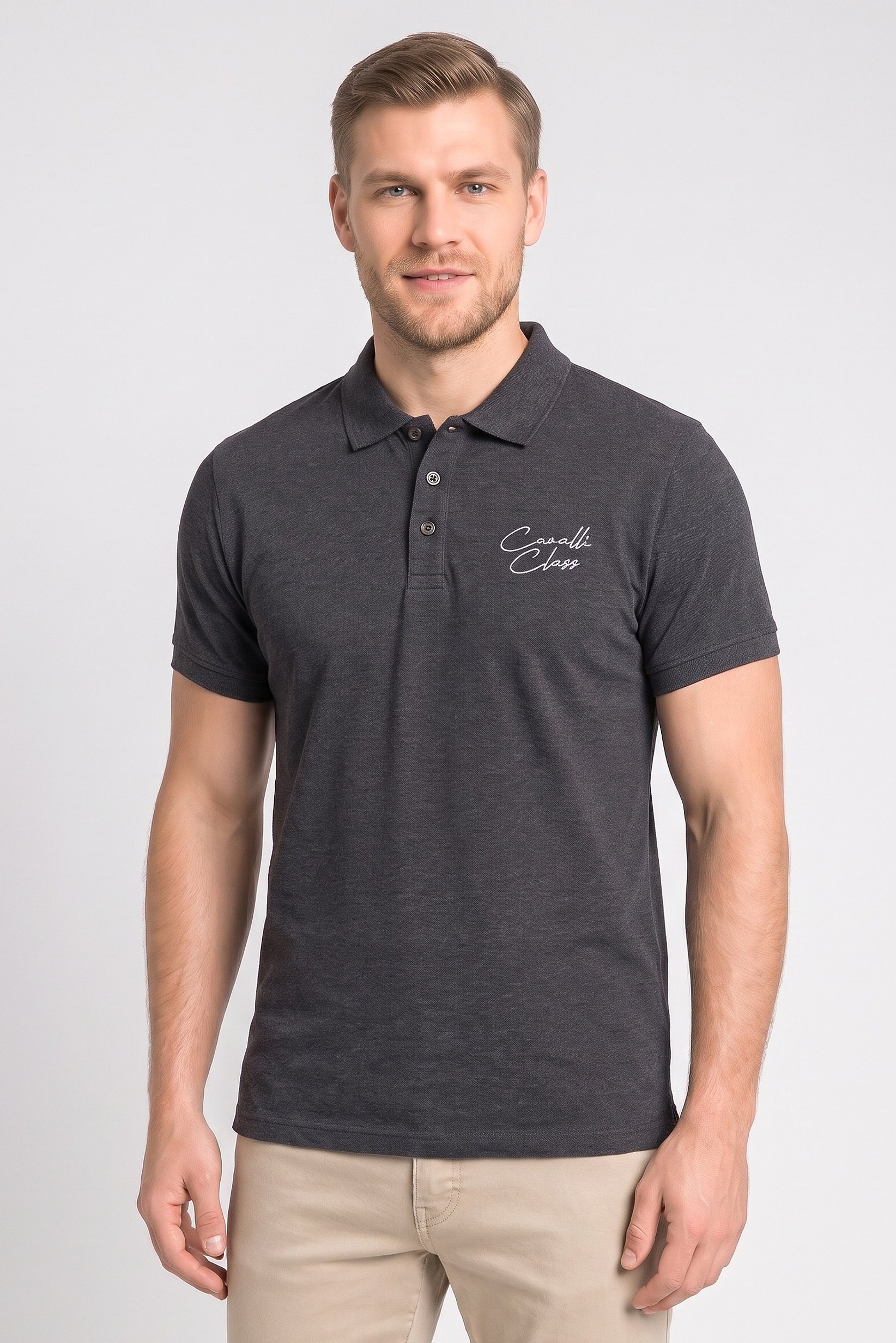 Men Regular Fit Brand Logo Short Sleeve Polo Shirt, Dark Grey