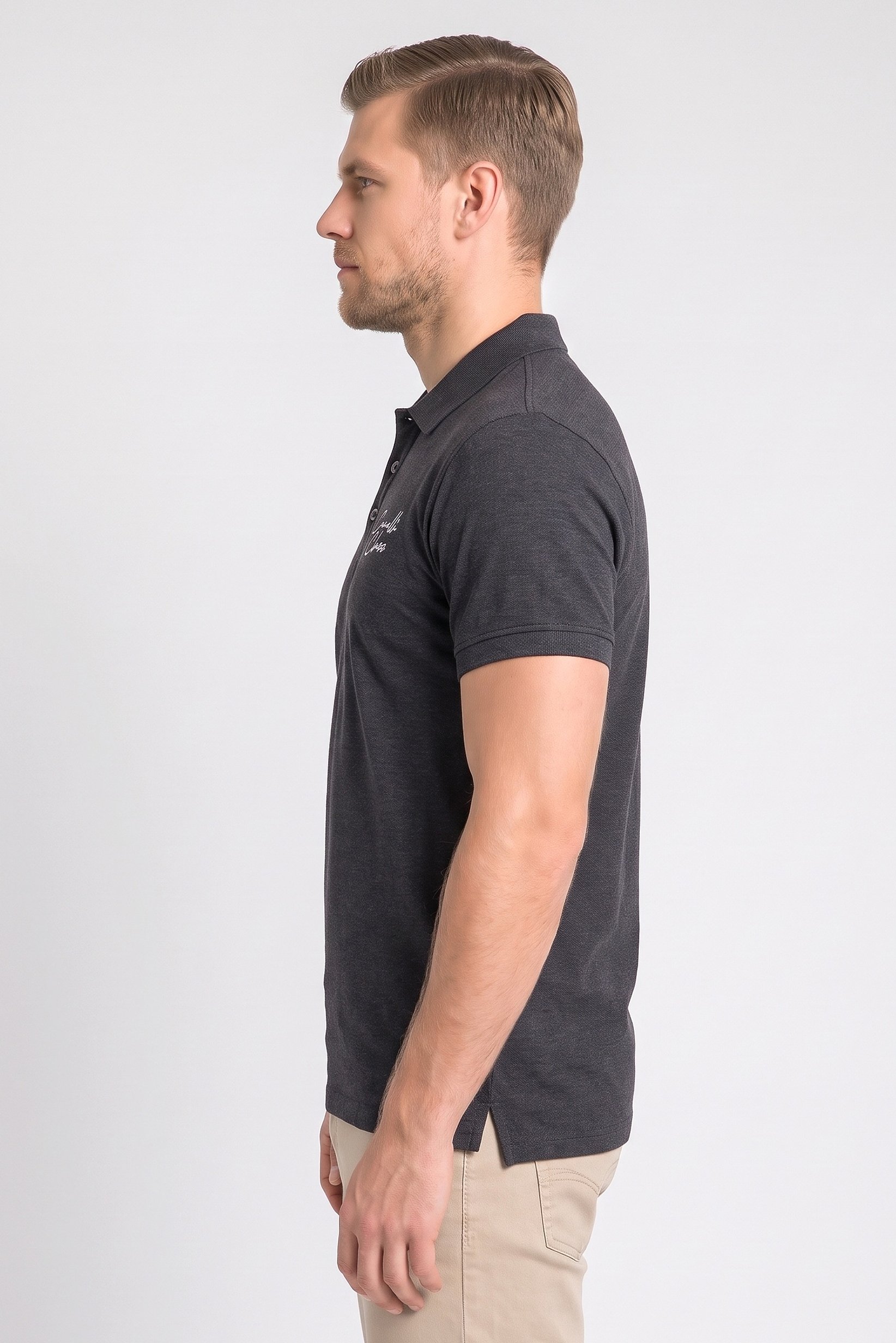 Men Regular Fit Brand Logo Short Sleeve Polo Shirt, Dark Grey
