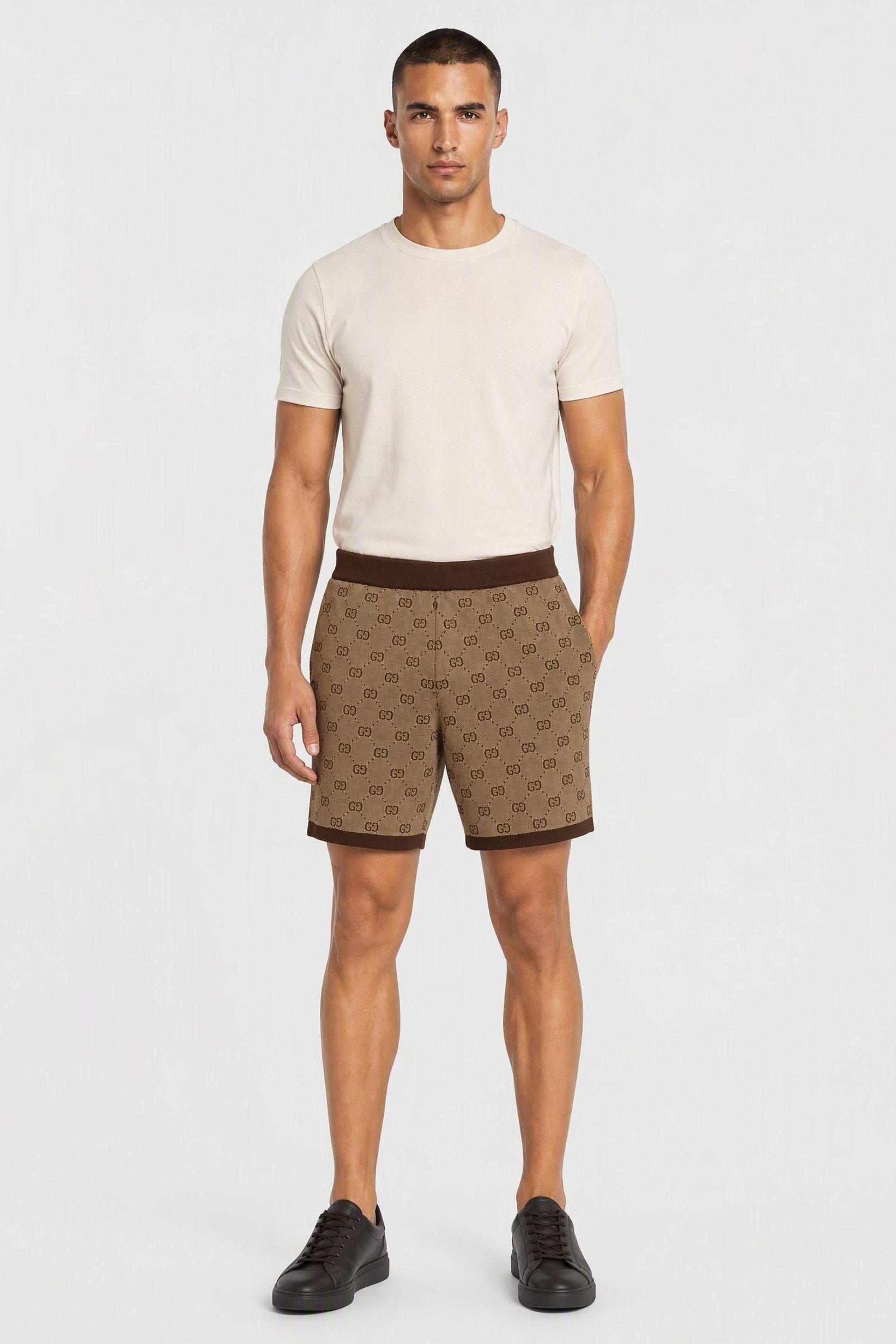 Men Allover Print Basic Shorts, Brown