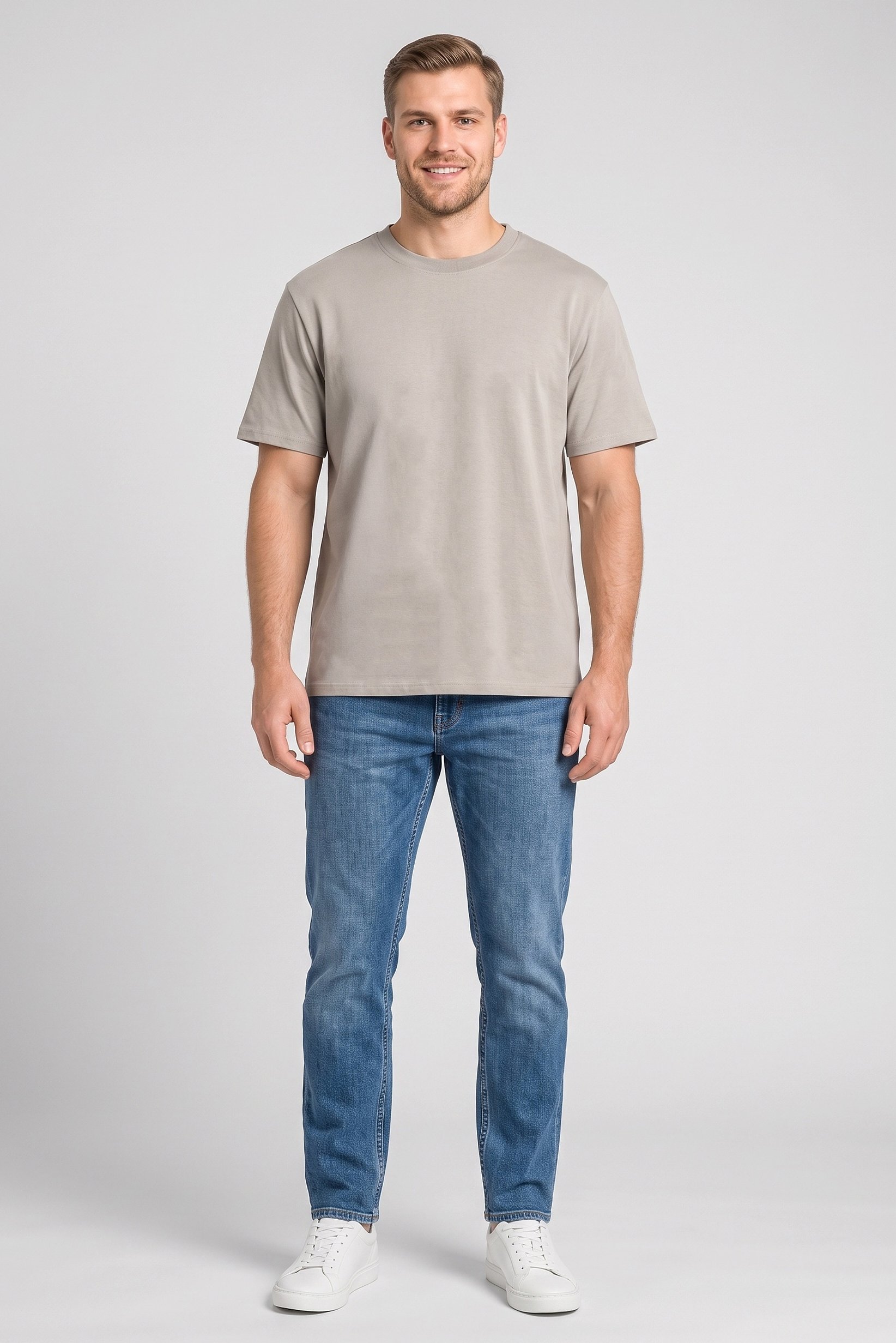 Men Crew Neck Short Sleeve Solid T-Shirt, Beige