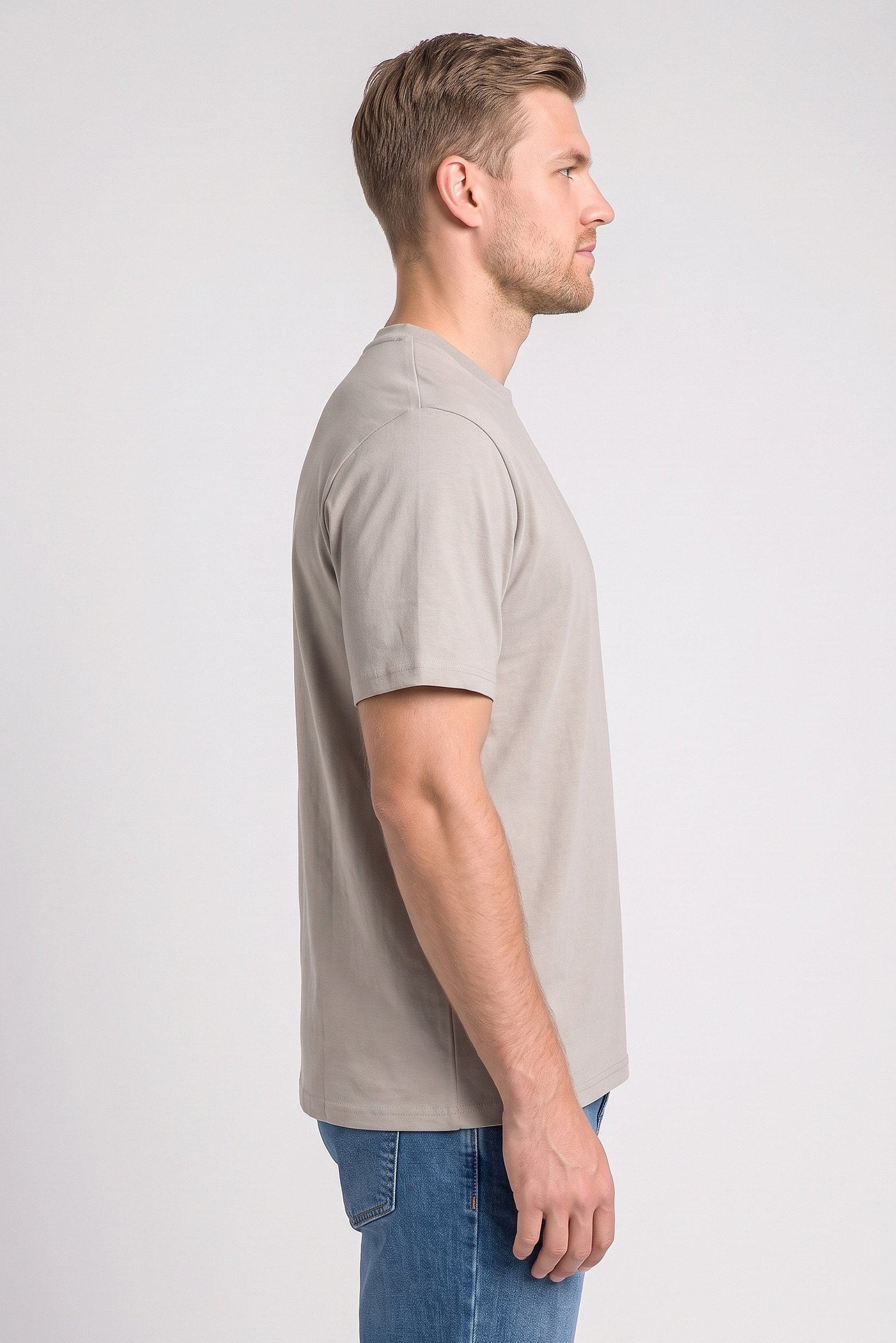 Men Crew Neck Short Sleeve Solid T-Shirt, Beige