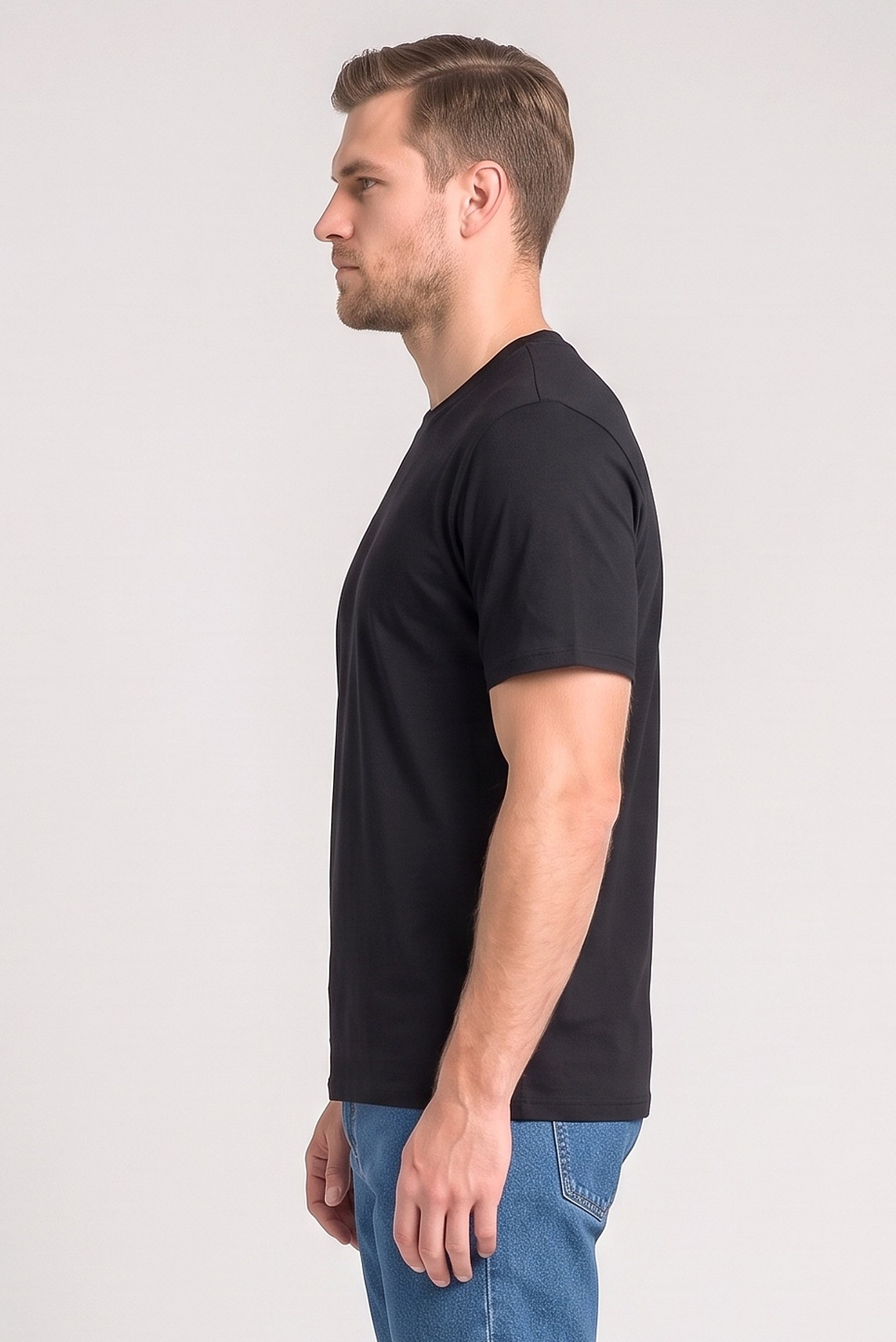 Men Crew Neck Short Sleeve Solid T-Shirt, Black