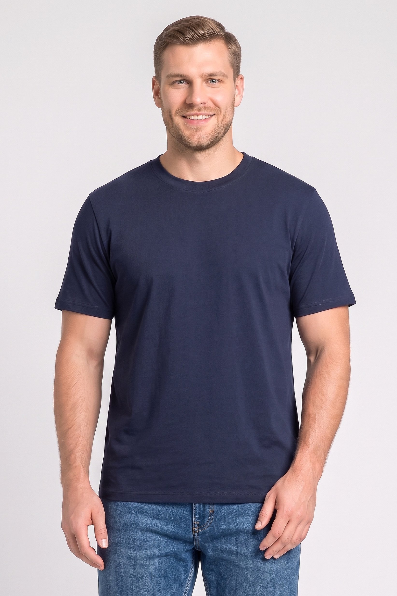 Men Crew Neck Short Sleeve Solid T-Shirt, Navy