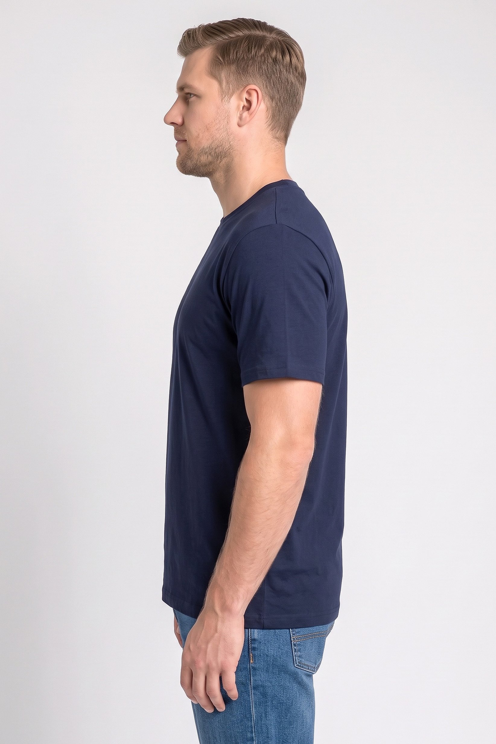 Men Crew Neck Short Sleeve Solid T-Shirt, Navy