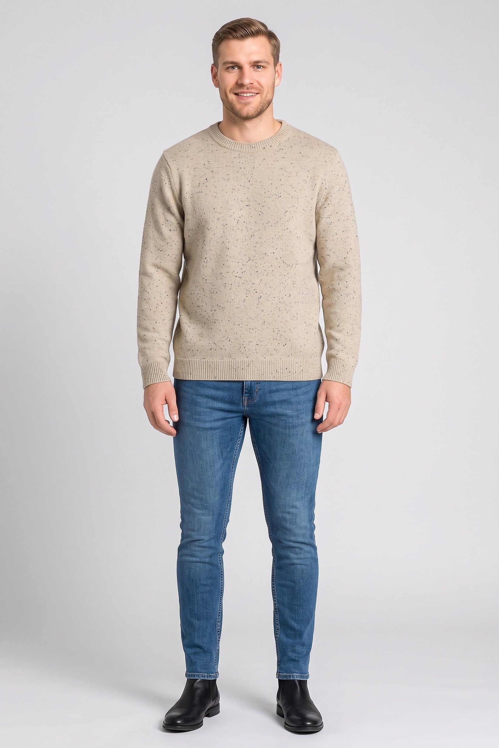Men Crew Neck Knitted Long Sleeve Sweater, Multicolor