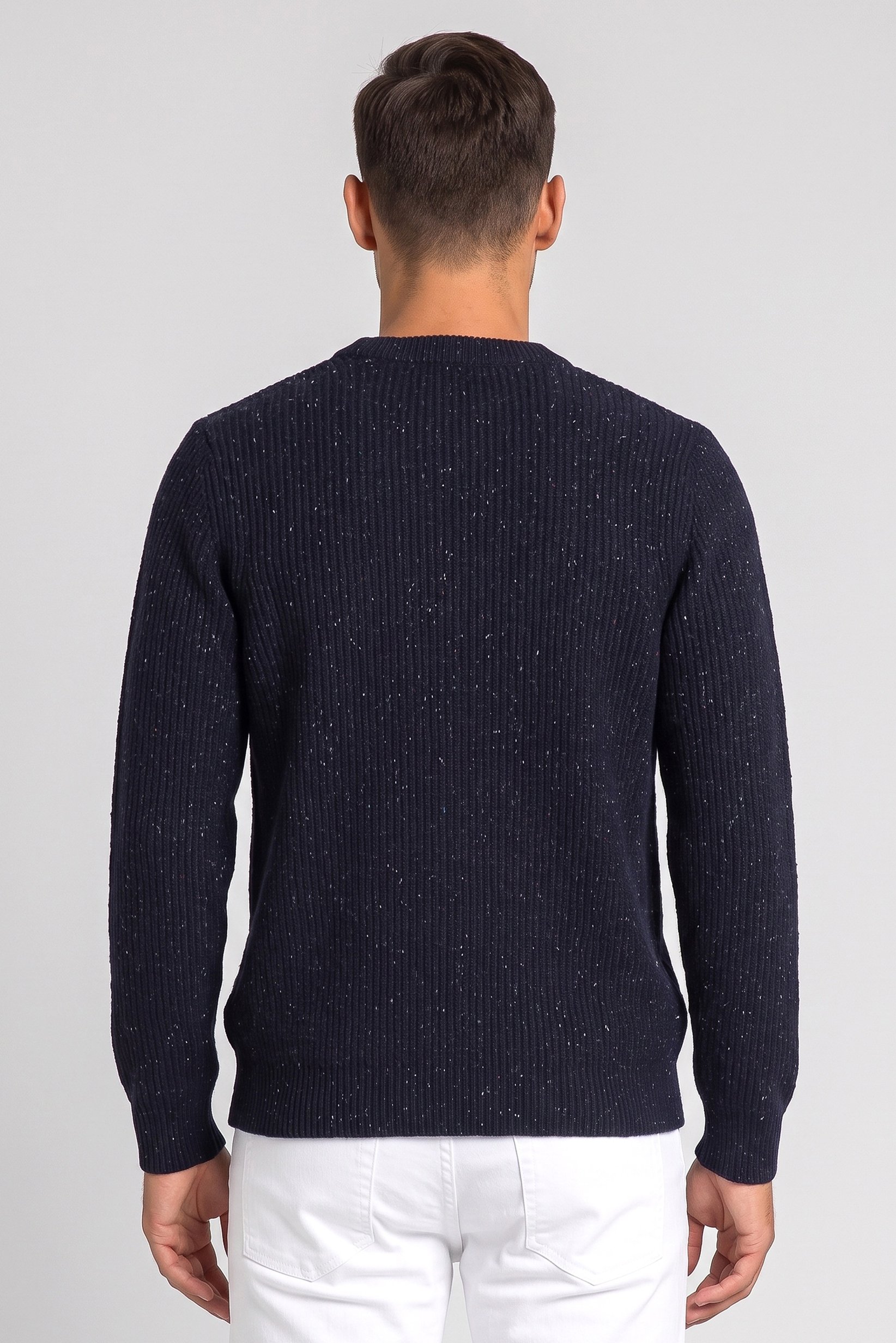 Men Crew Neck Long Sleeve Rib Knit Sweater, Navy