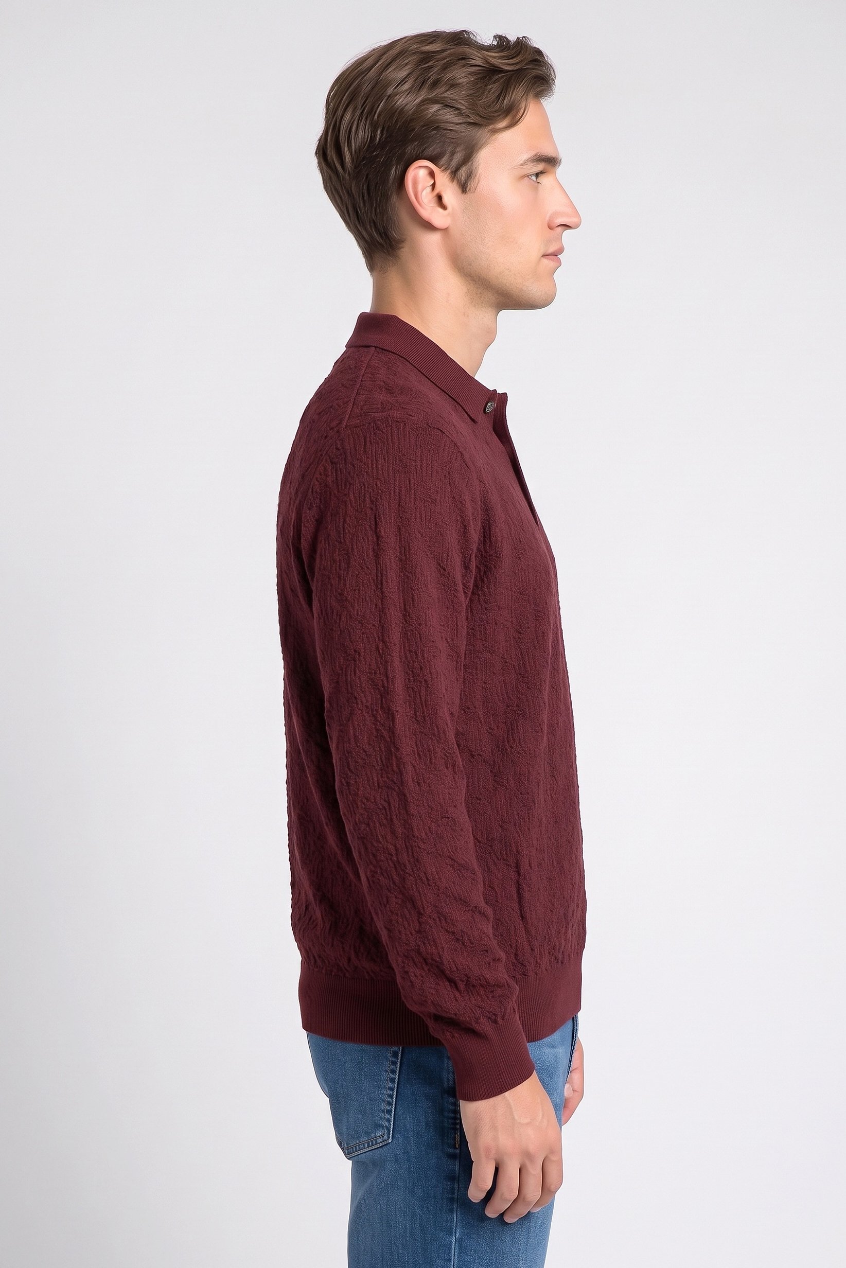 Men Spread Collar Knitted Sweater, Burgandy