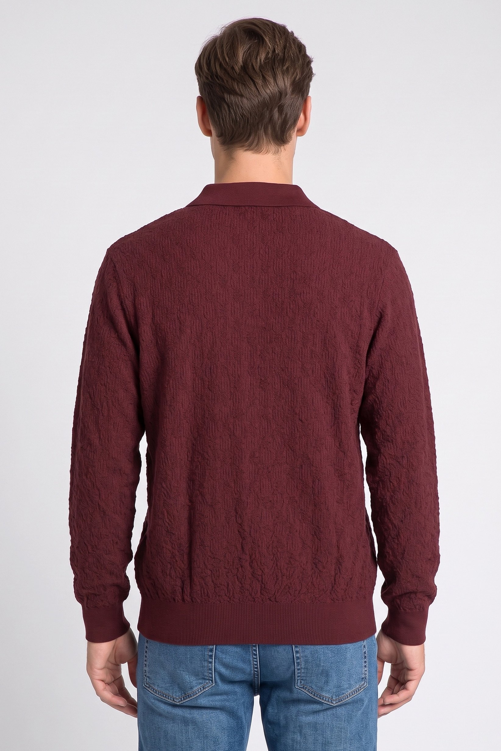 Men Spread Collar Knitted Sweater, Burgandy