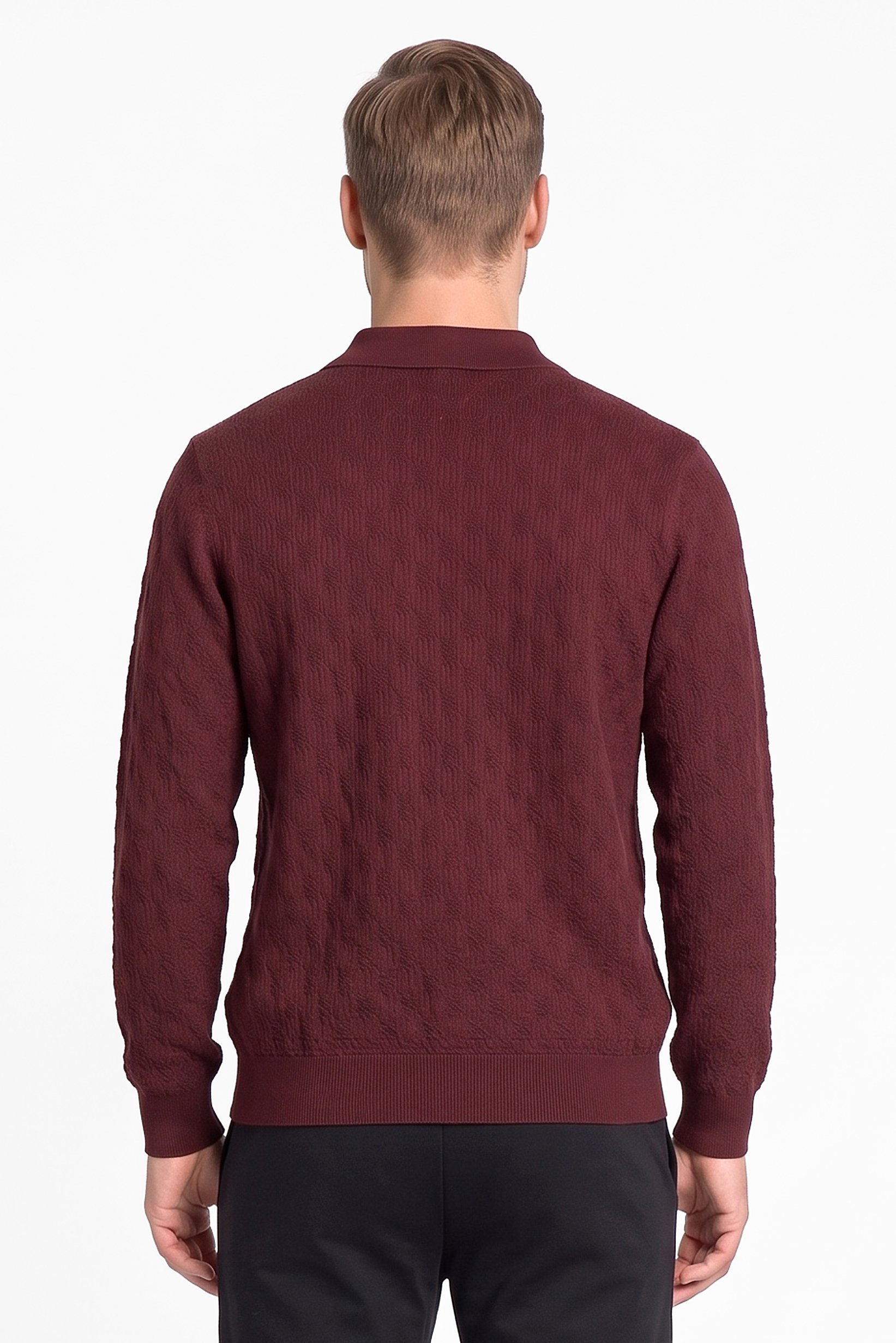 Men Spread Collar Knitted Sweater, Burgundy