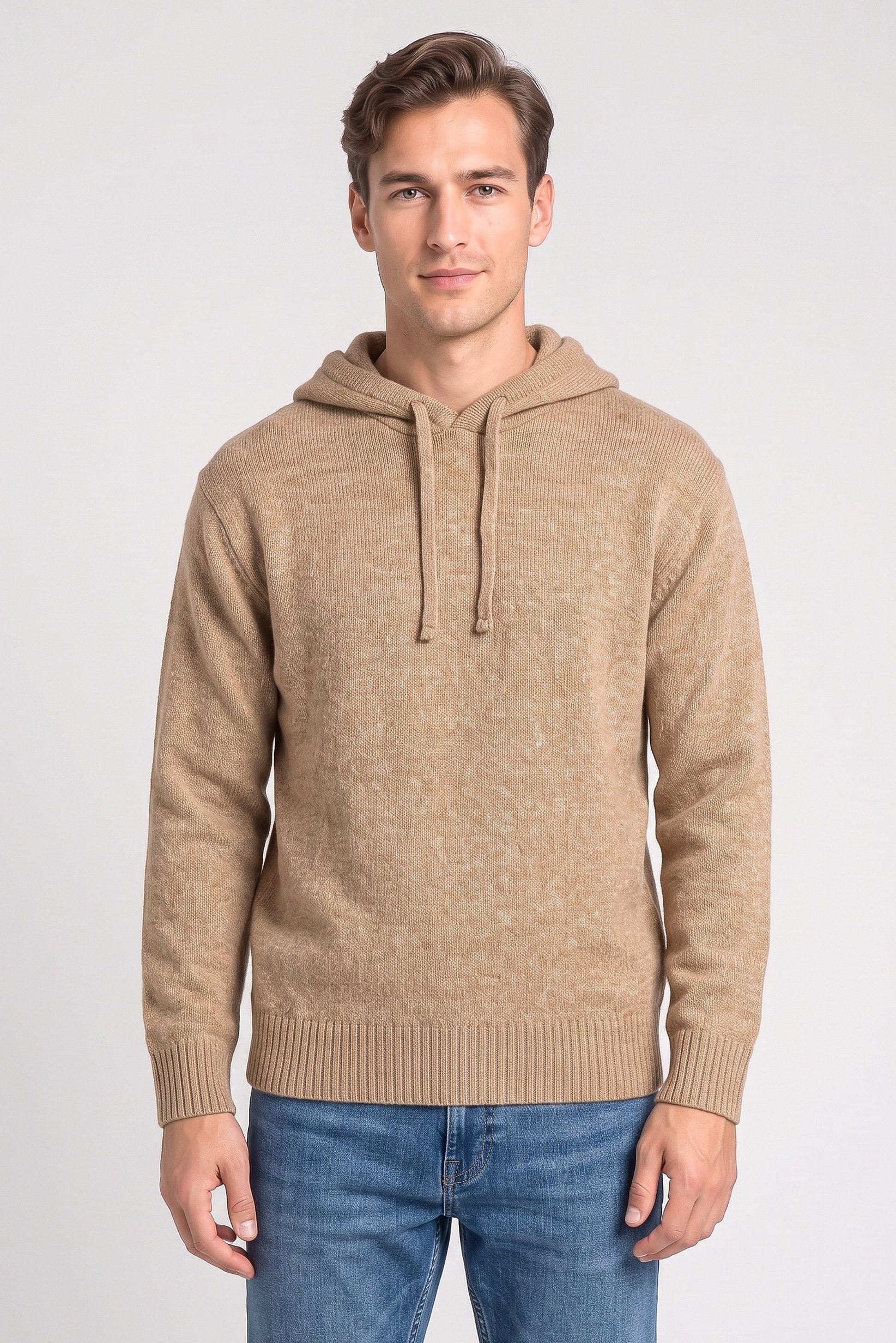 Men Knitted Long Sleeve Hoodie, Brown