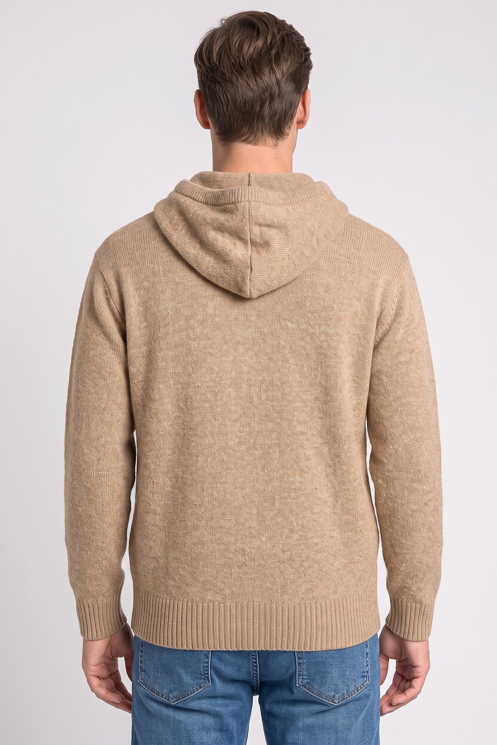 Men Knitted Long Sleeve Hoodie, Brown