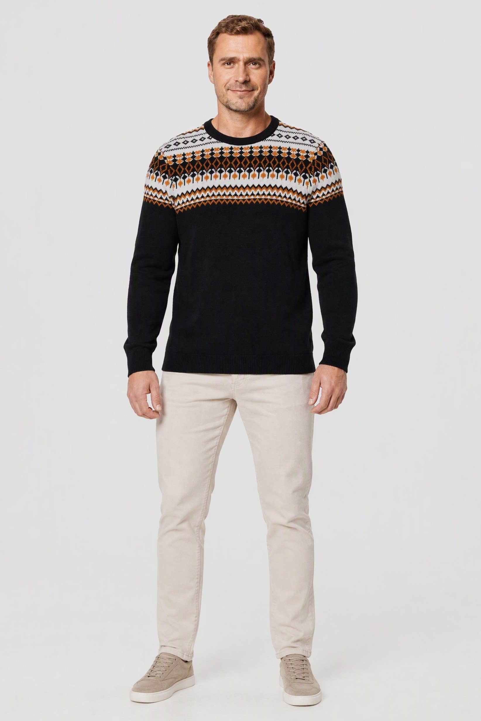 Men Crew Neck Paisley Pattern Sweater, Multicolor