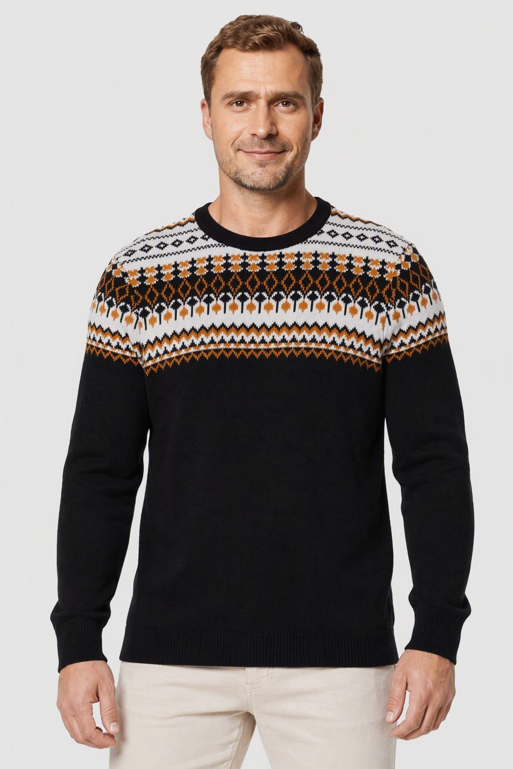 Men Crew Neck Paisley Pattern Sweater, Multicolor