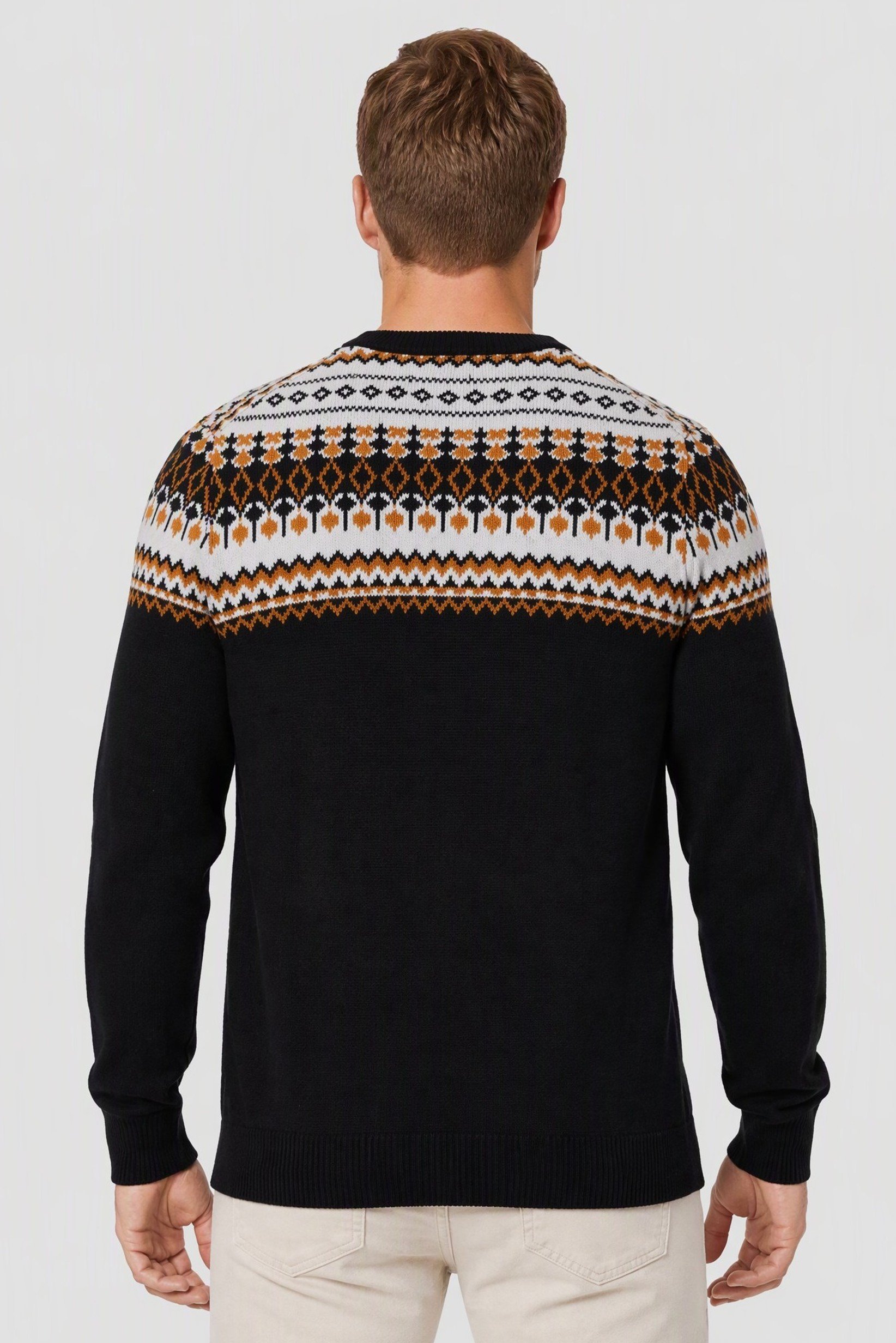 Men Crew Neck Paisley Pattern Sweater, Multicolor