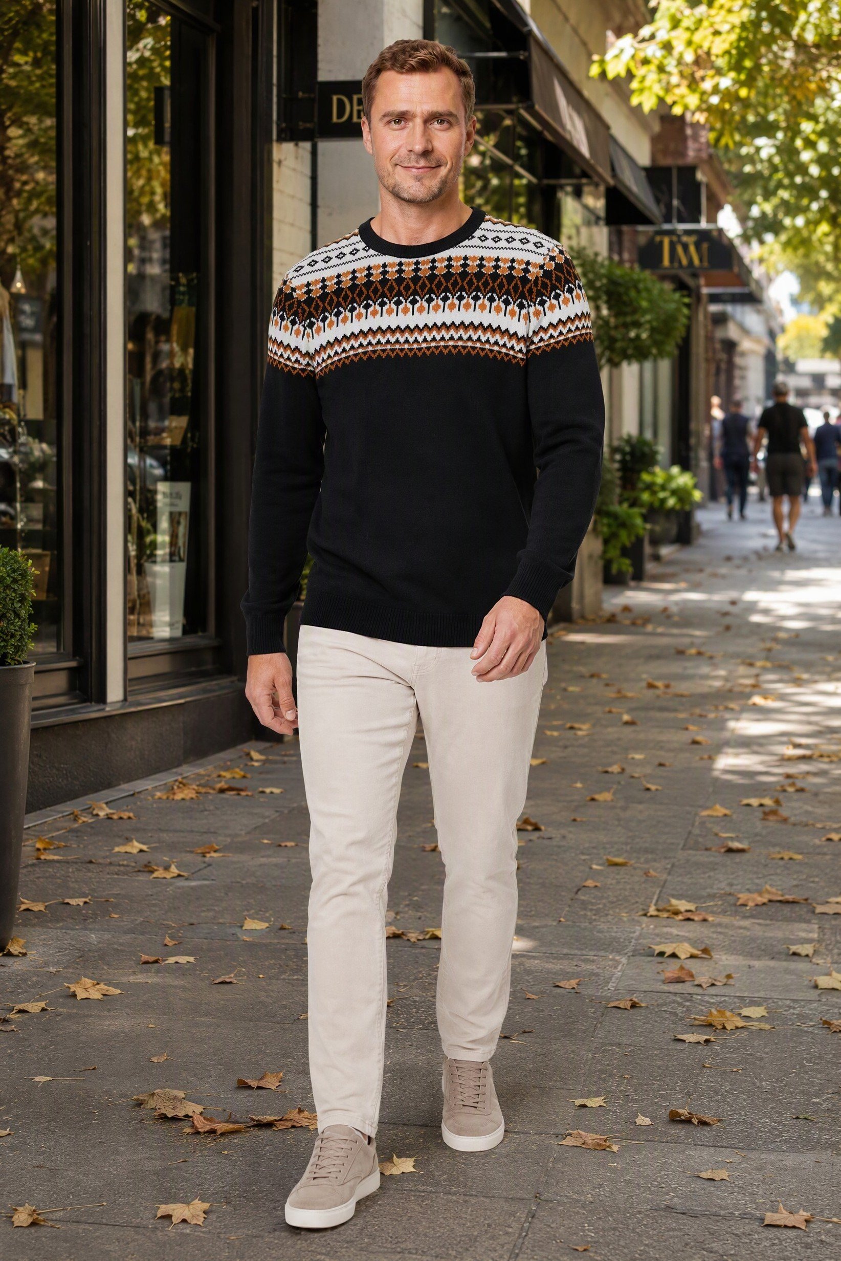 Men Crew Neck Paisley Pattern Sweater, Multicolor