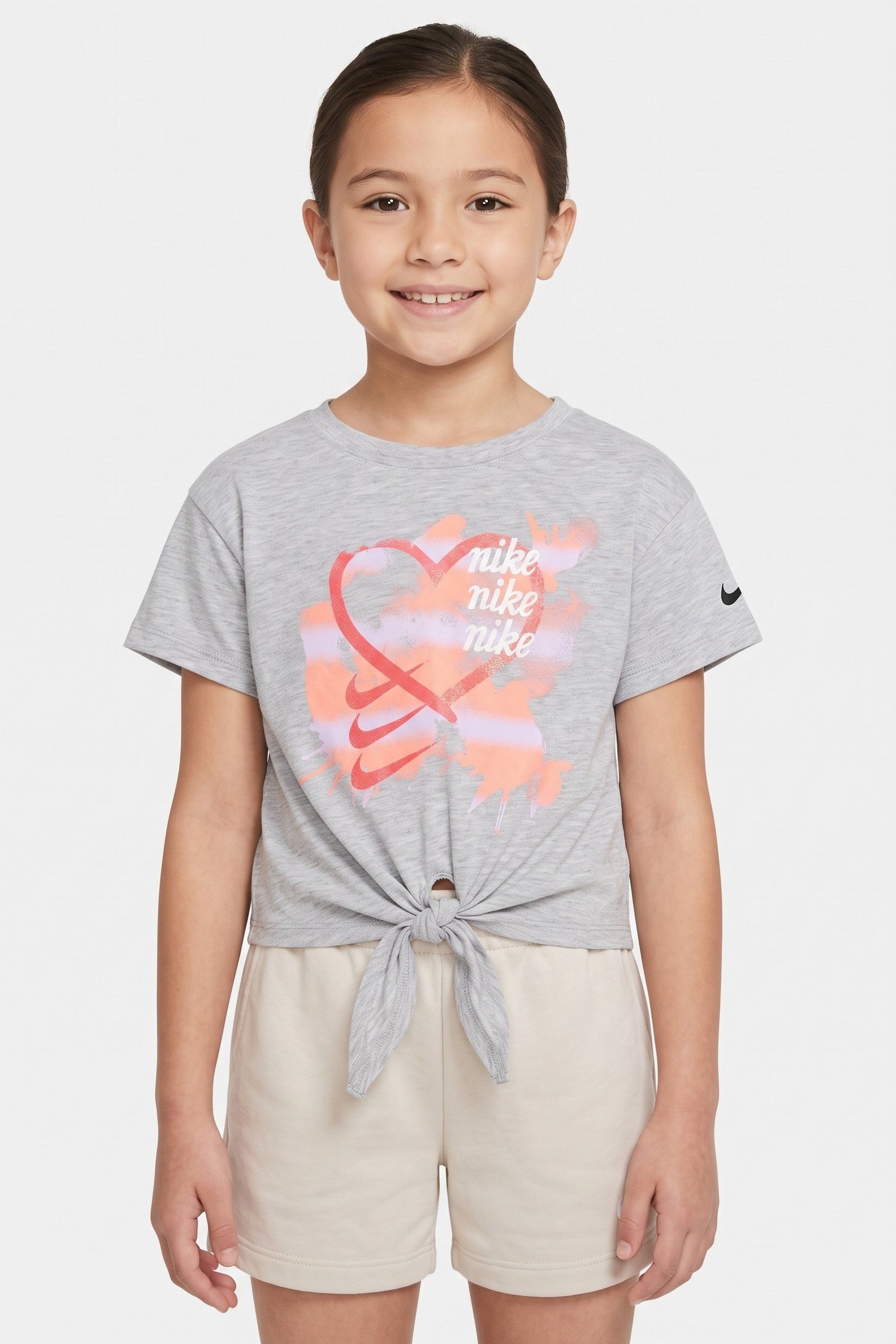 Toddlers Girl Round Neck Short Sleeve Top, Grey