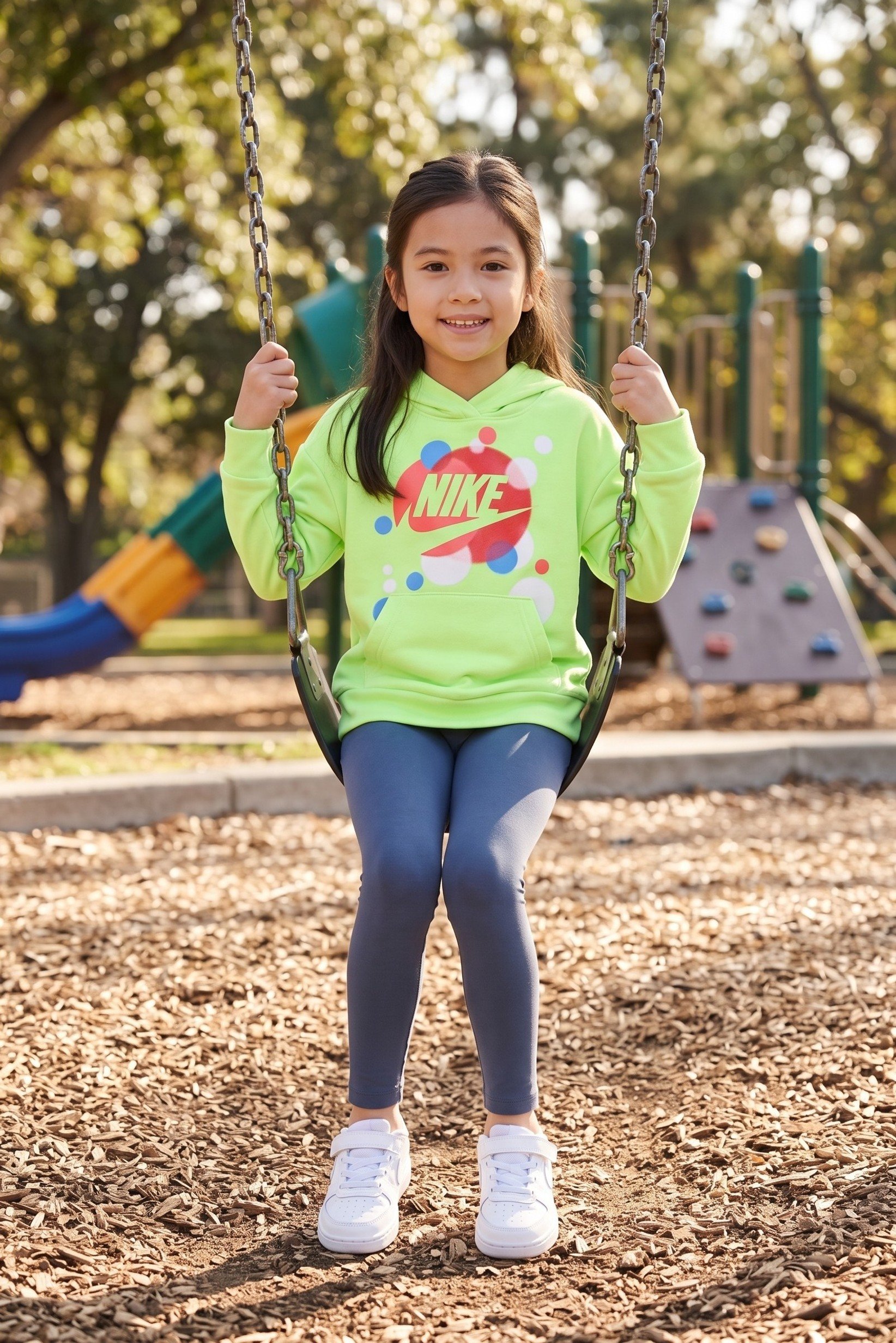 Kids Girl Sportswear Fit Long Sleeve Outdoor Hoodie, Lime Green