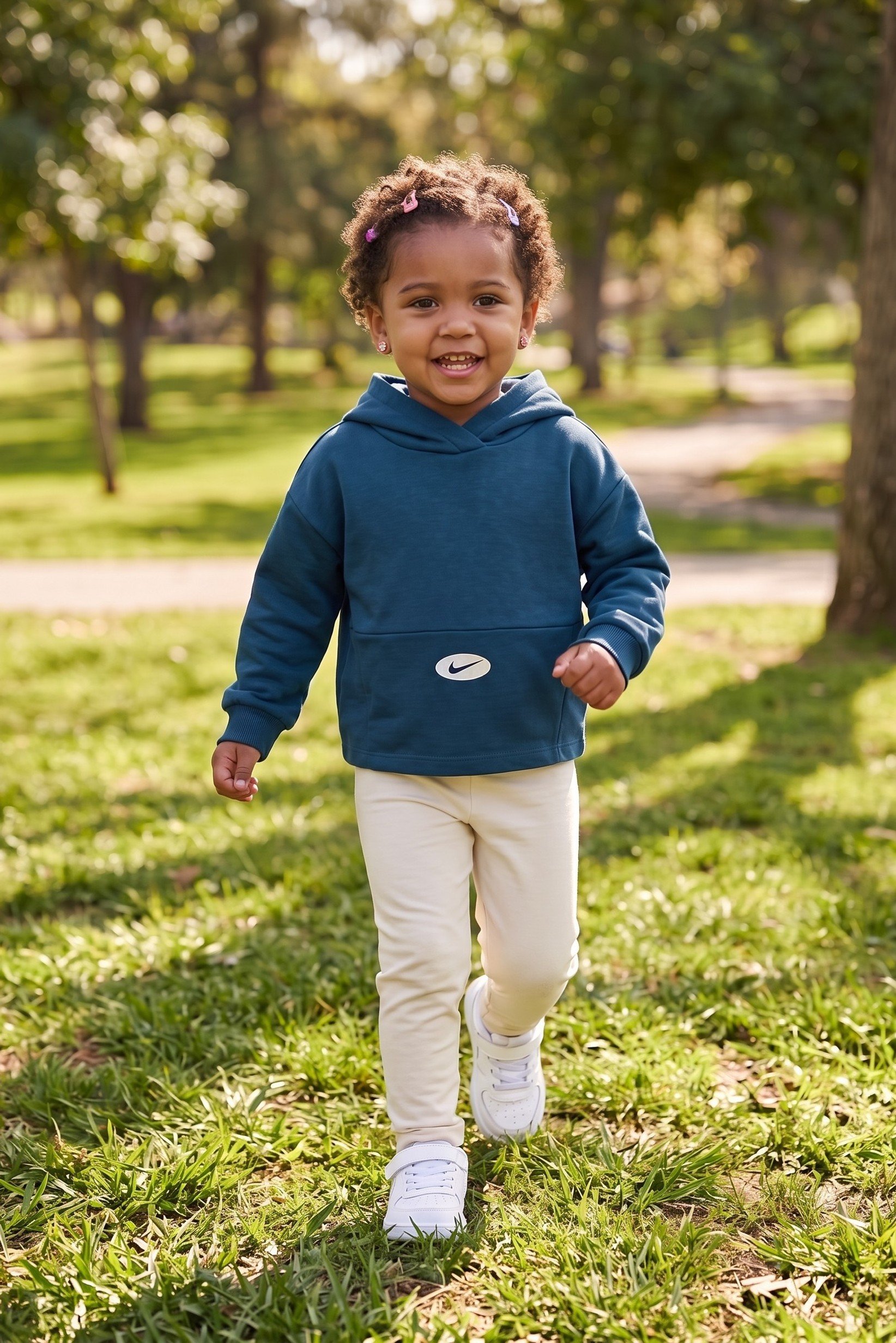 Toddler Girls Brand Logo Full Sleeve  Hoodie, Teal Blue