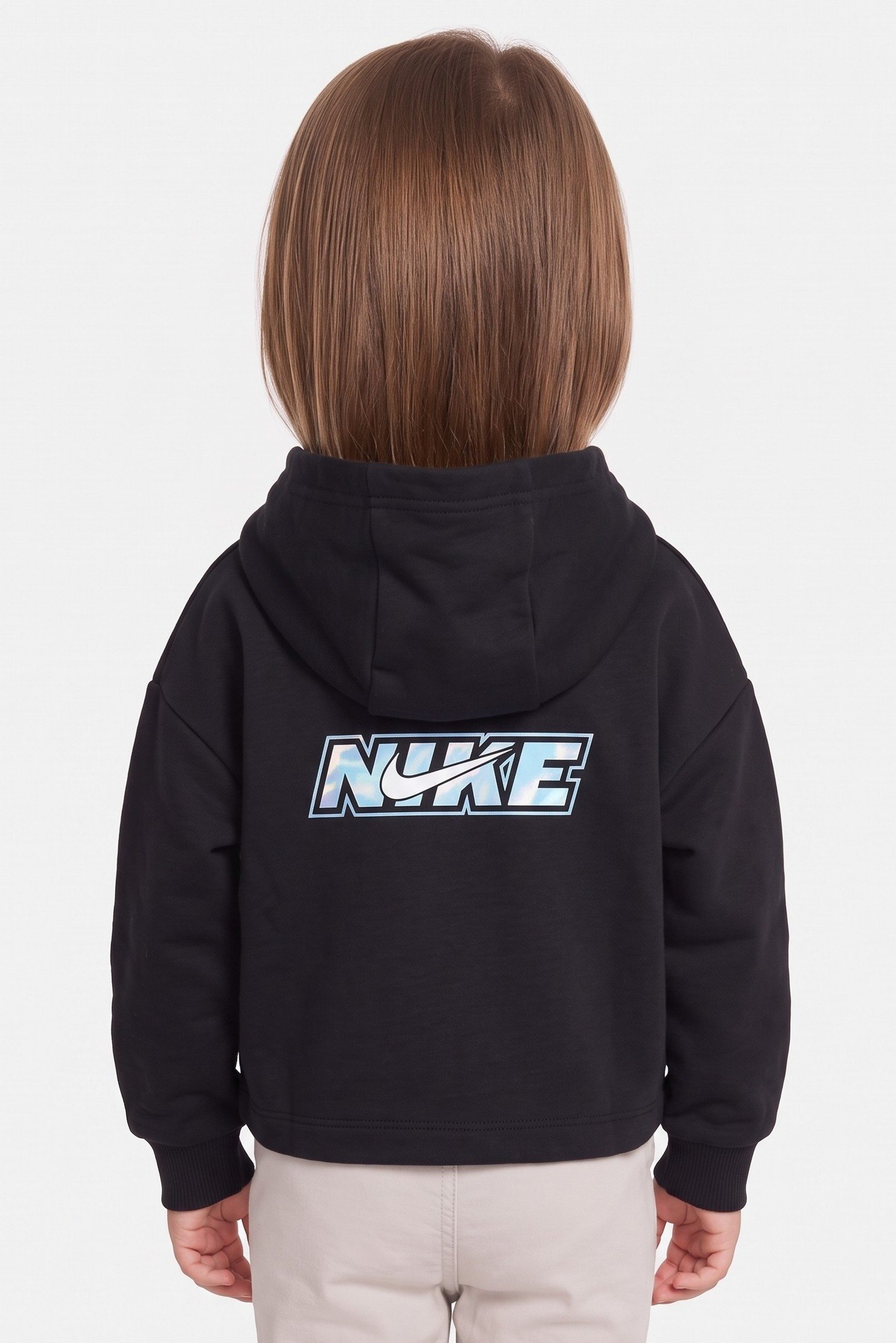 Toddler Girls Brand Logo Full Sleeve Hoodie, Black