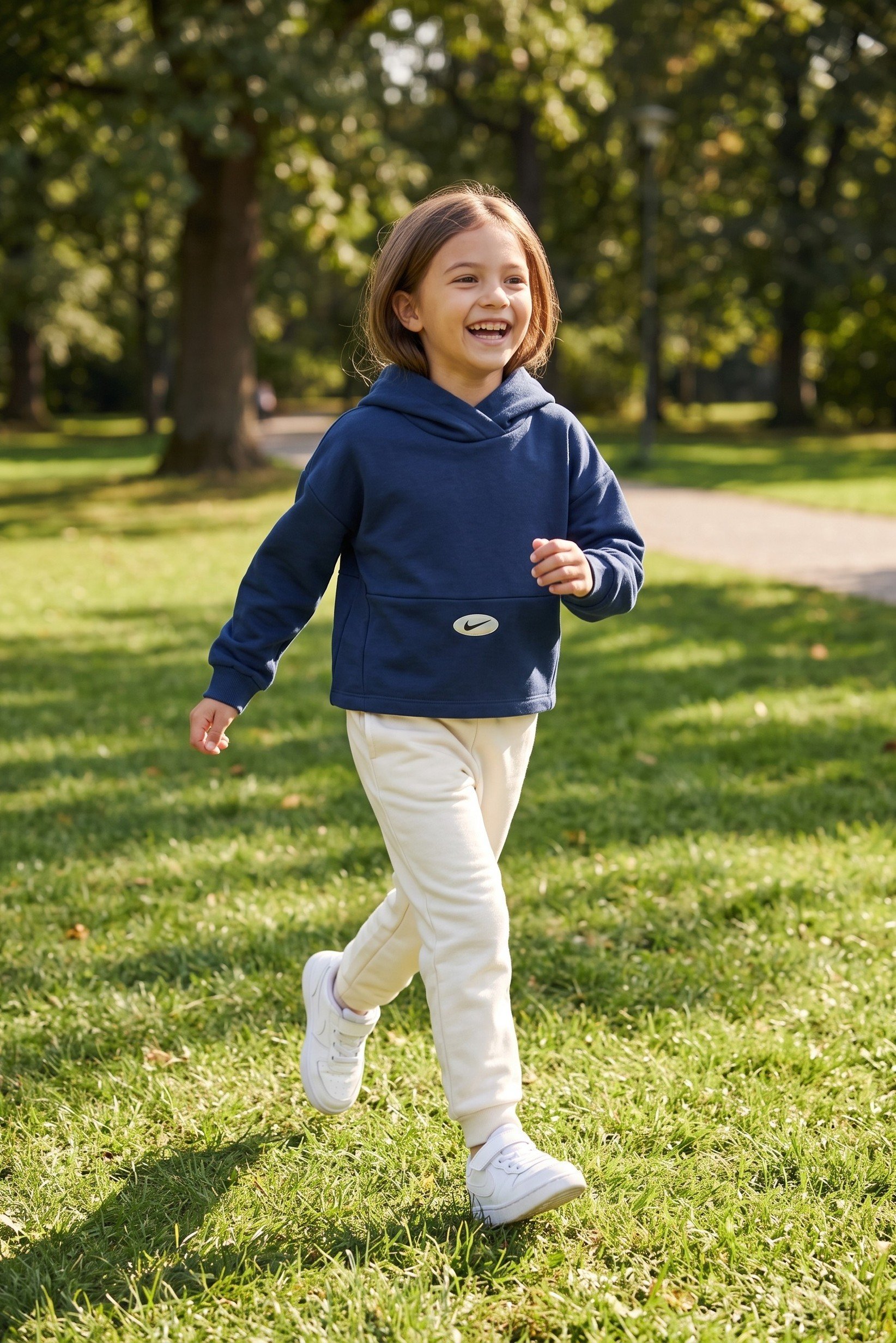 Toddlers Girl Long Sleeve Brand Logo Hoodie, Blue