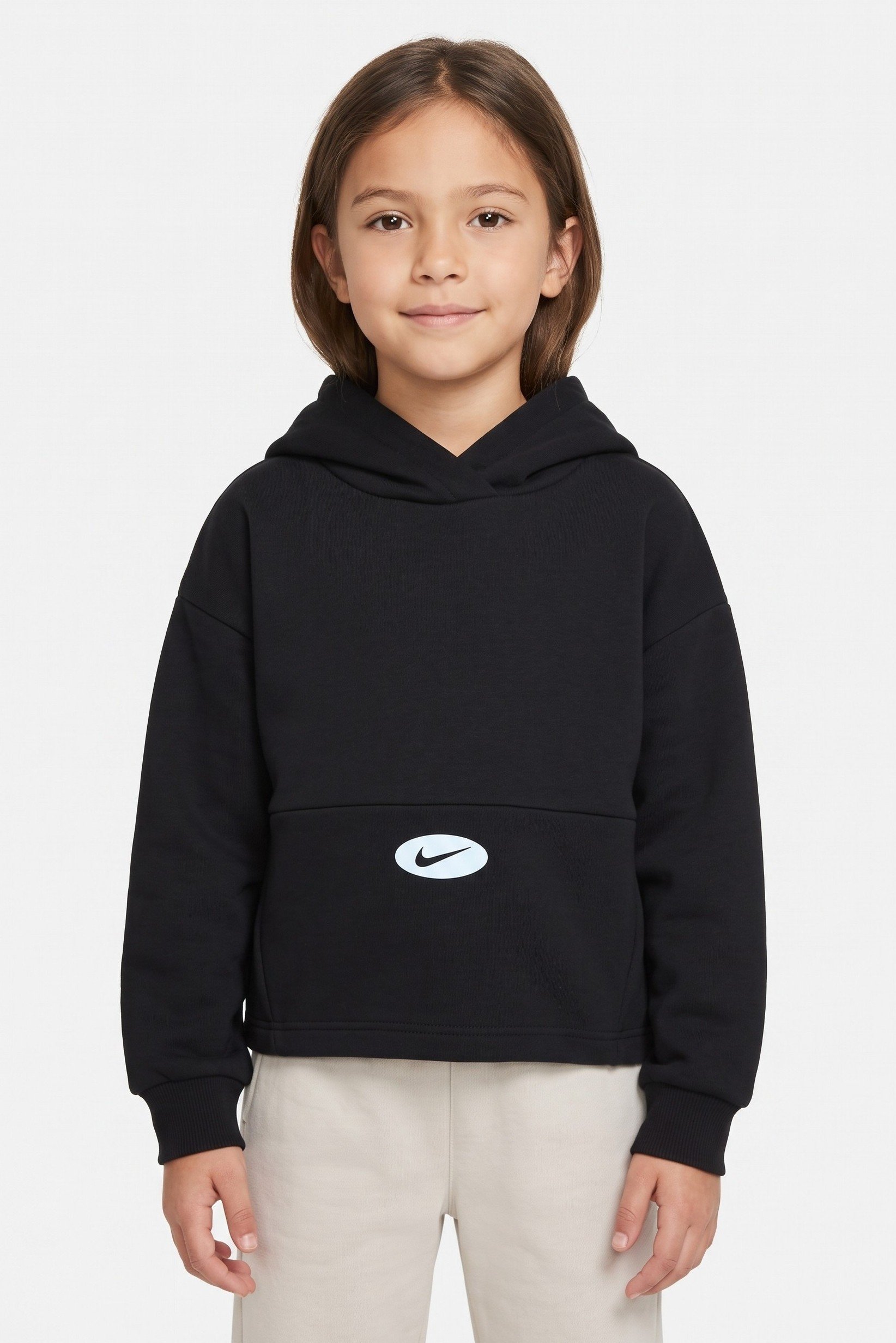 Toddlers Girl Oversized Fit Long Sleeve Outdoor Hoodie, Black
