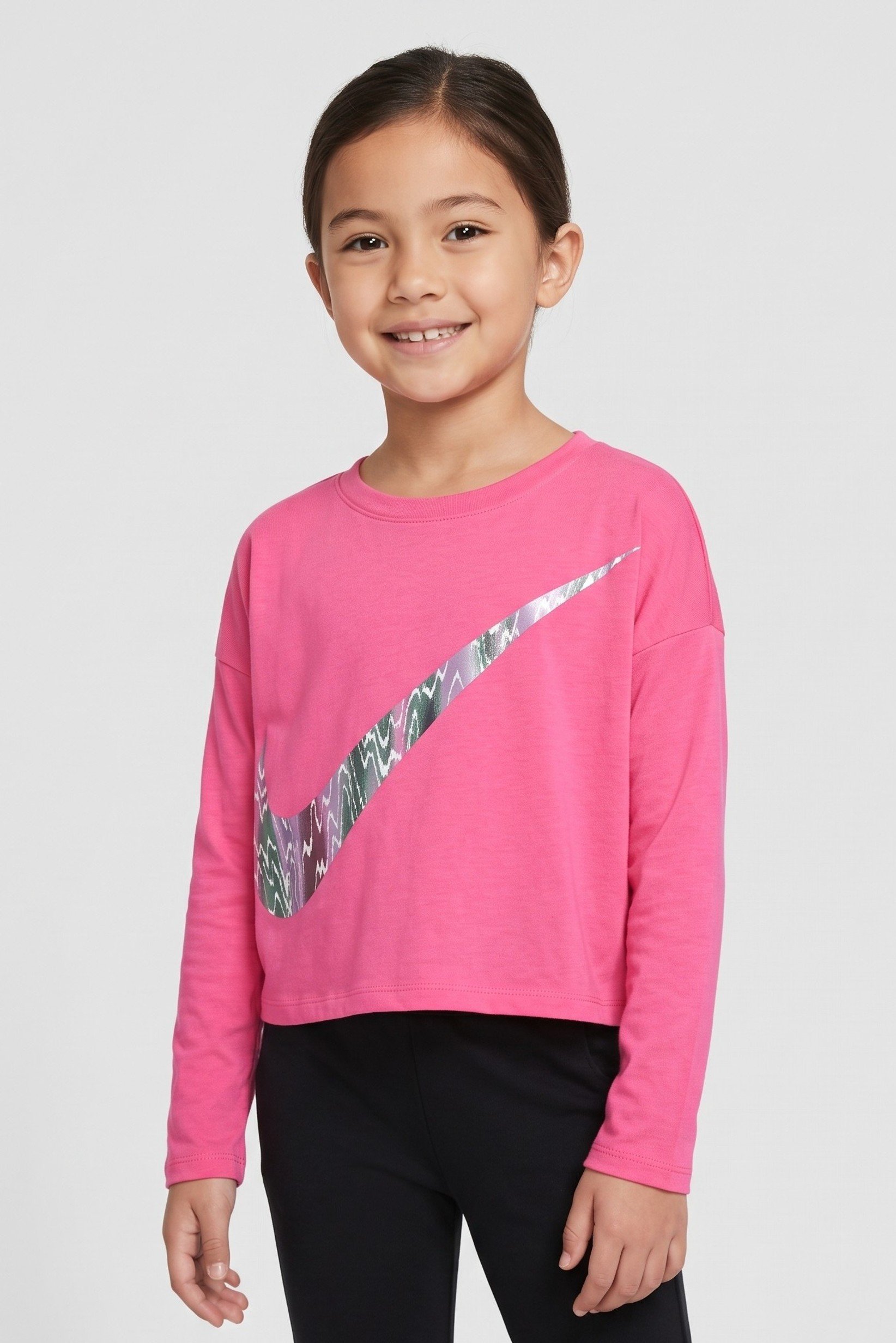 Toddlers Girl Long Sleeve Brand Logo Top, Pink