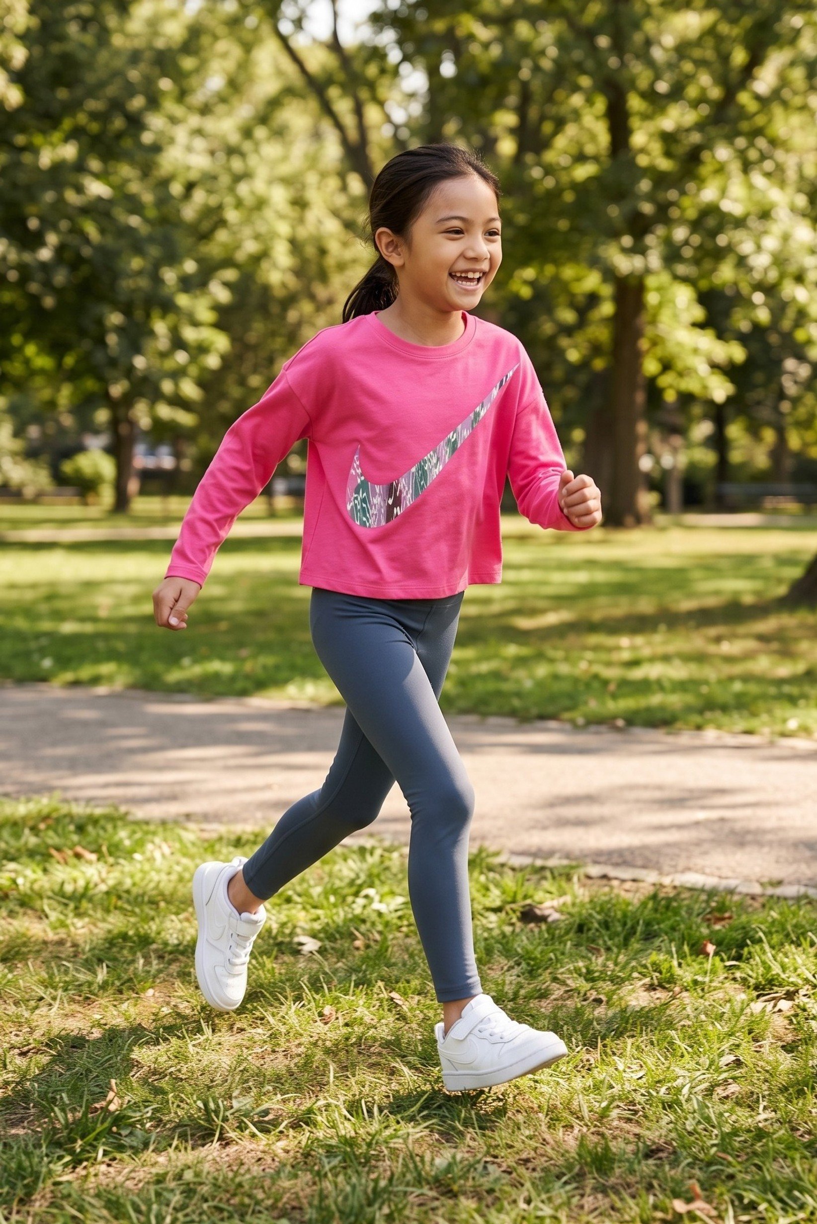 Kids Girl Sportswear Fit Full Sleeve Outdoor Top, Pink