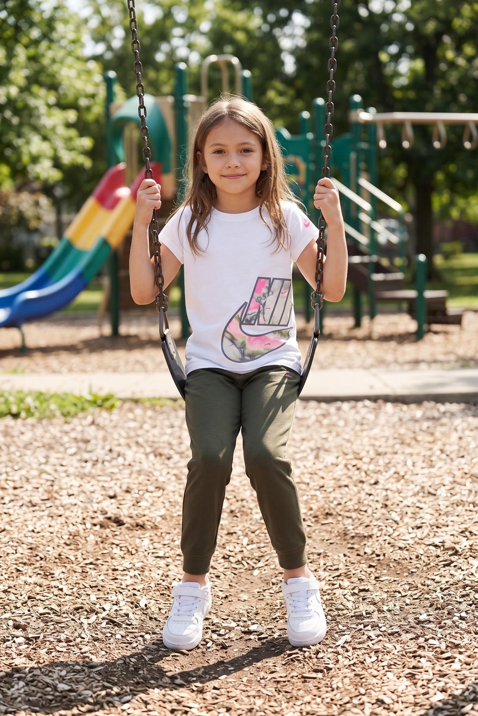 Kids Girl Sportswear Fit Short Sleeve Outdoor Top, White