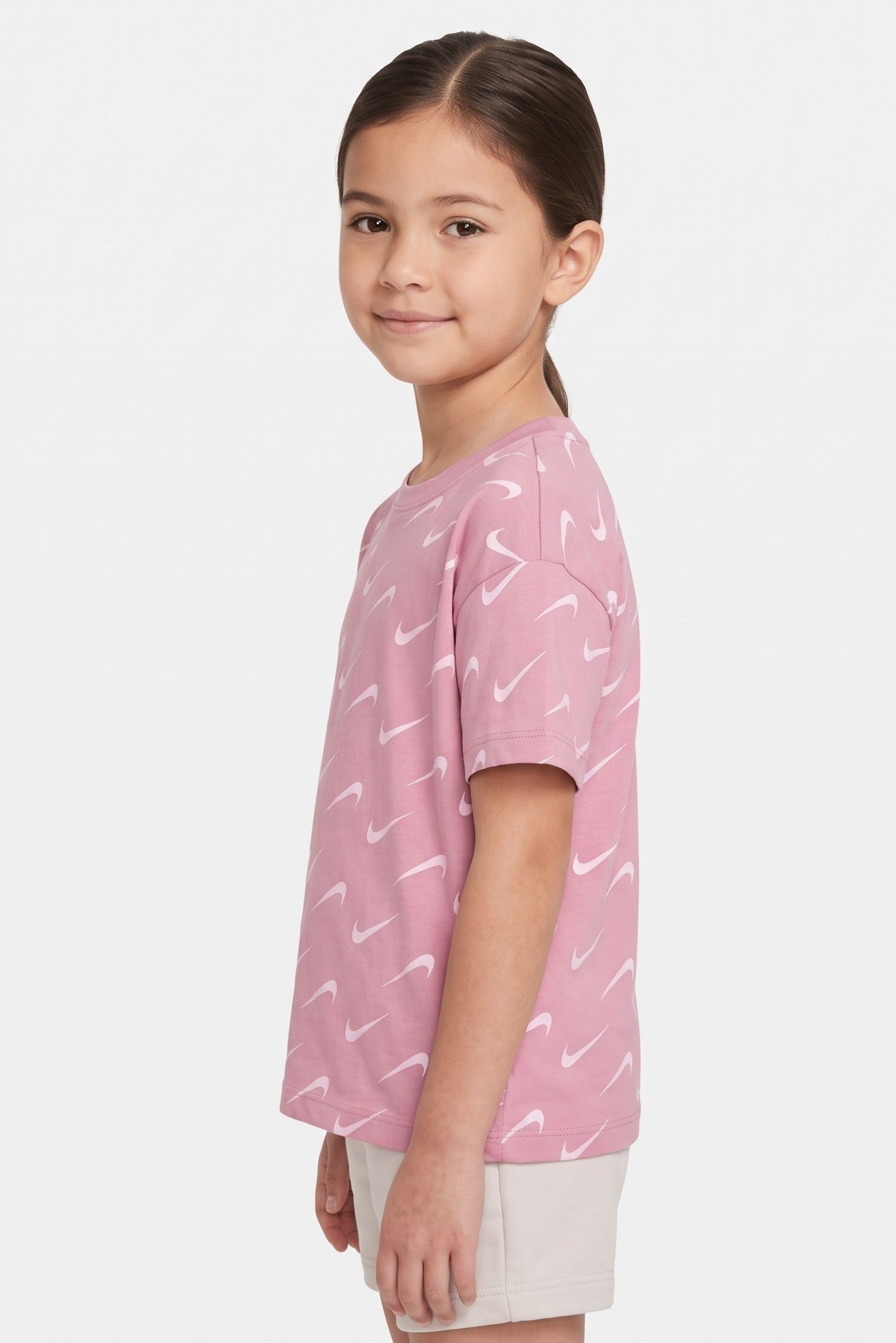 Toddlers Girl Crew Neck Short Sleeve Allover Print Top, Multicolor