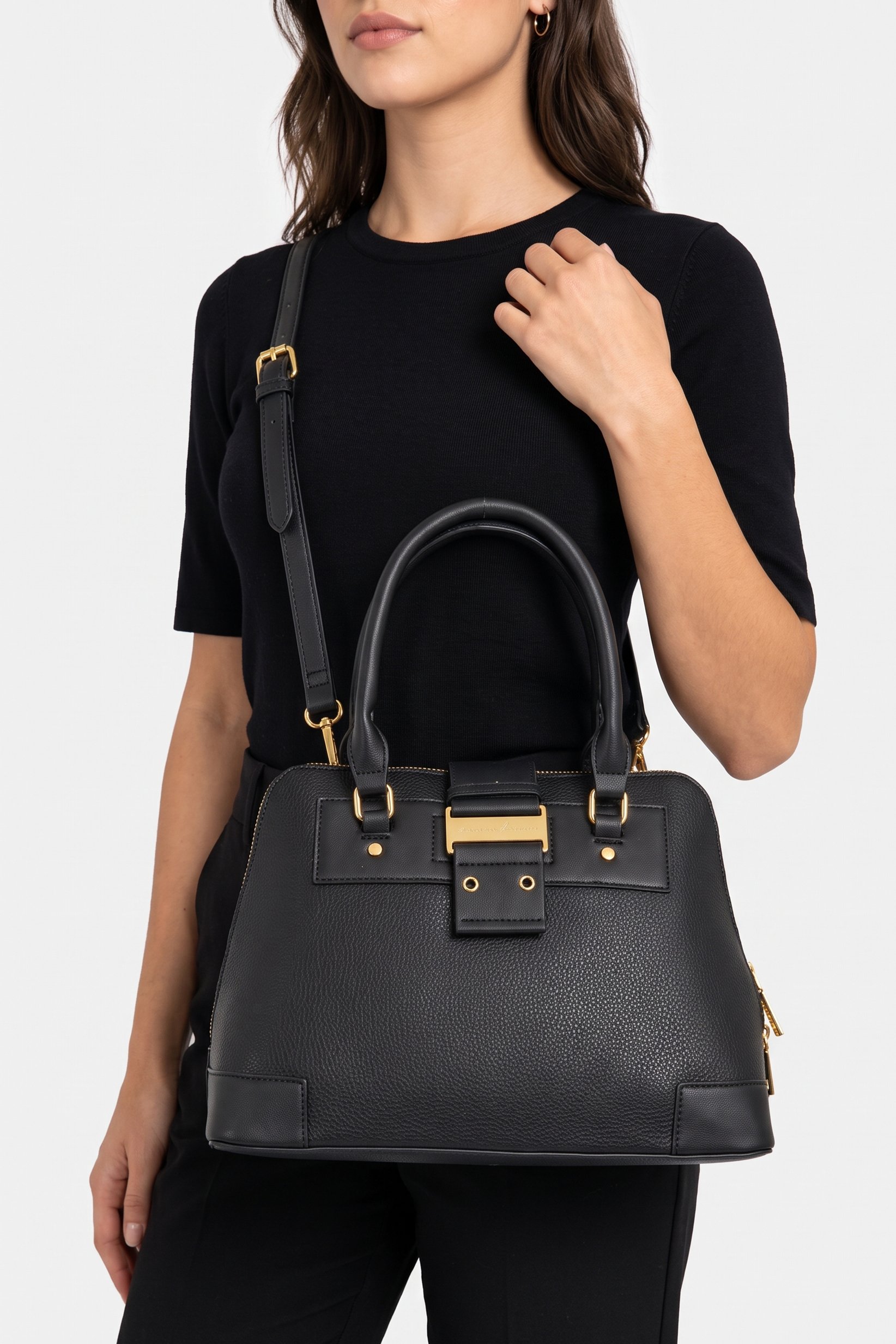 Women Brand Logo Handbag, Black