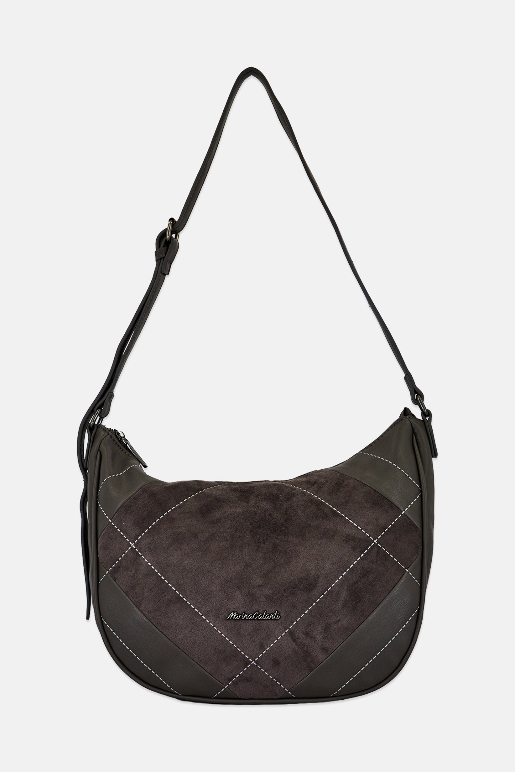 Women Brand Logo Shoulder Bag, Grey