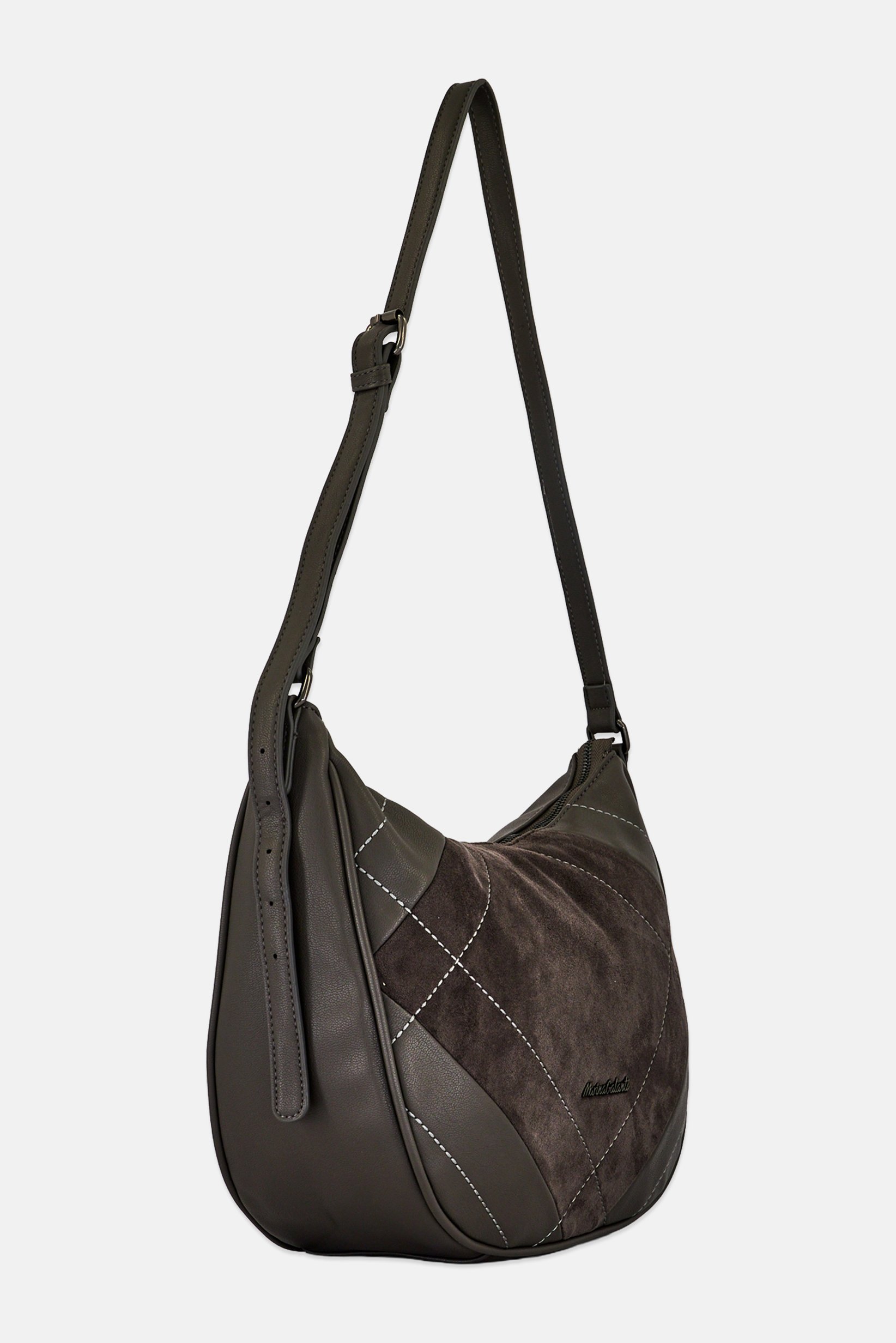 Women Brand Logo Shoulder Bag, Grey