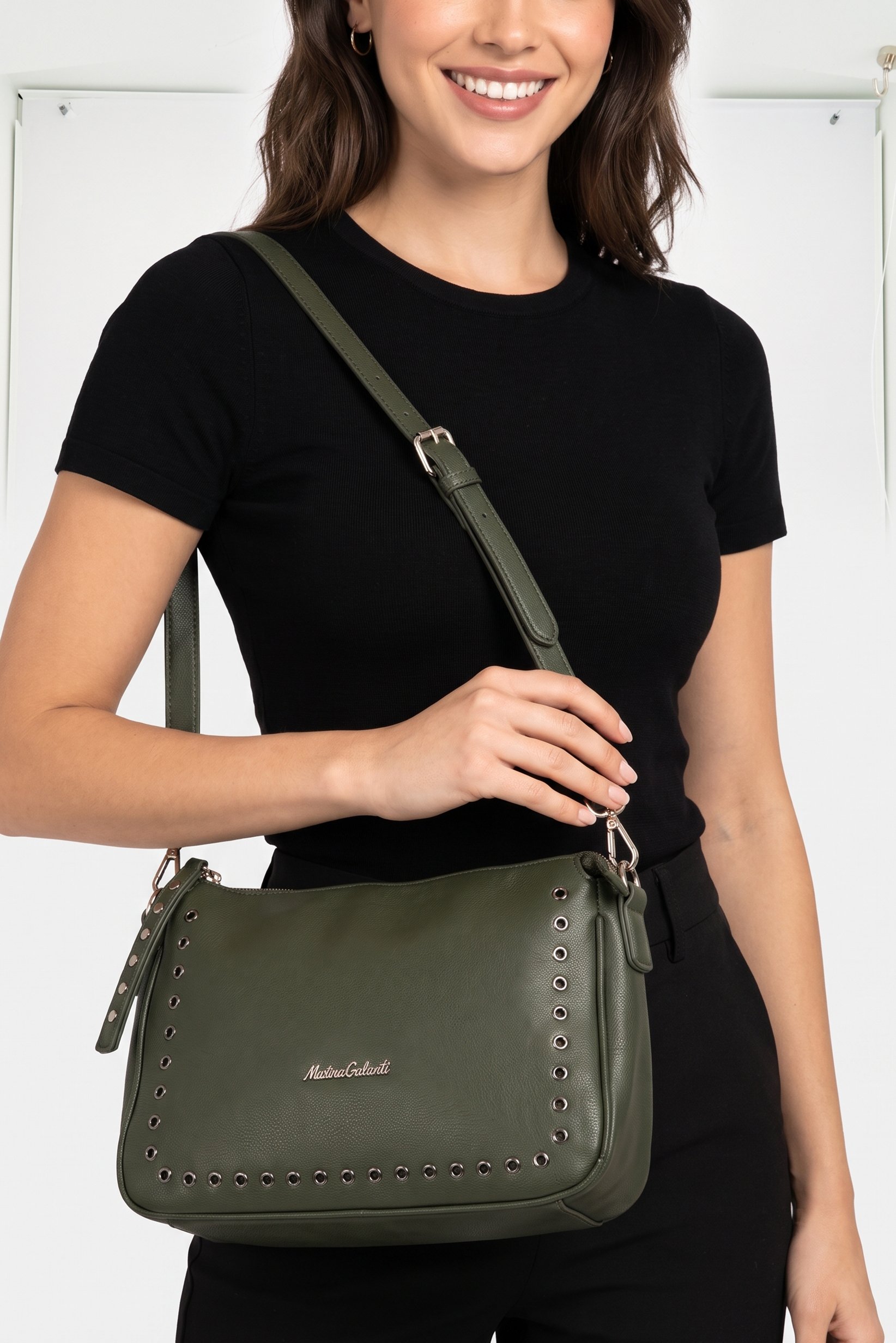 Women Brand Logo Cross Body Bag, Dark Olive