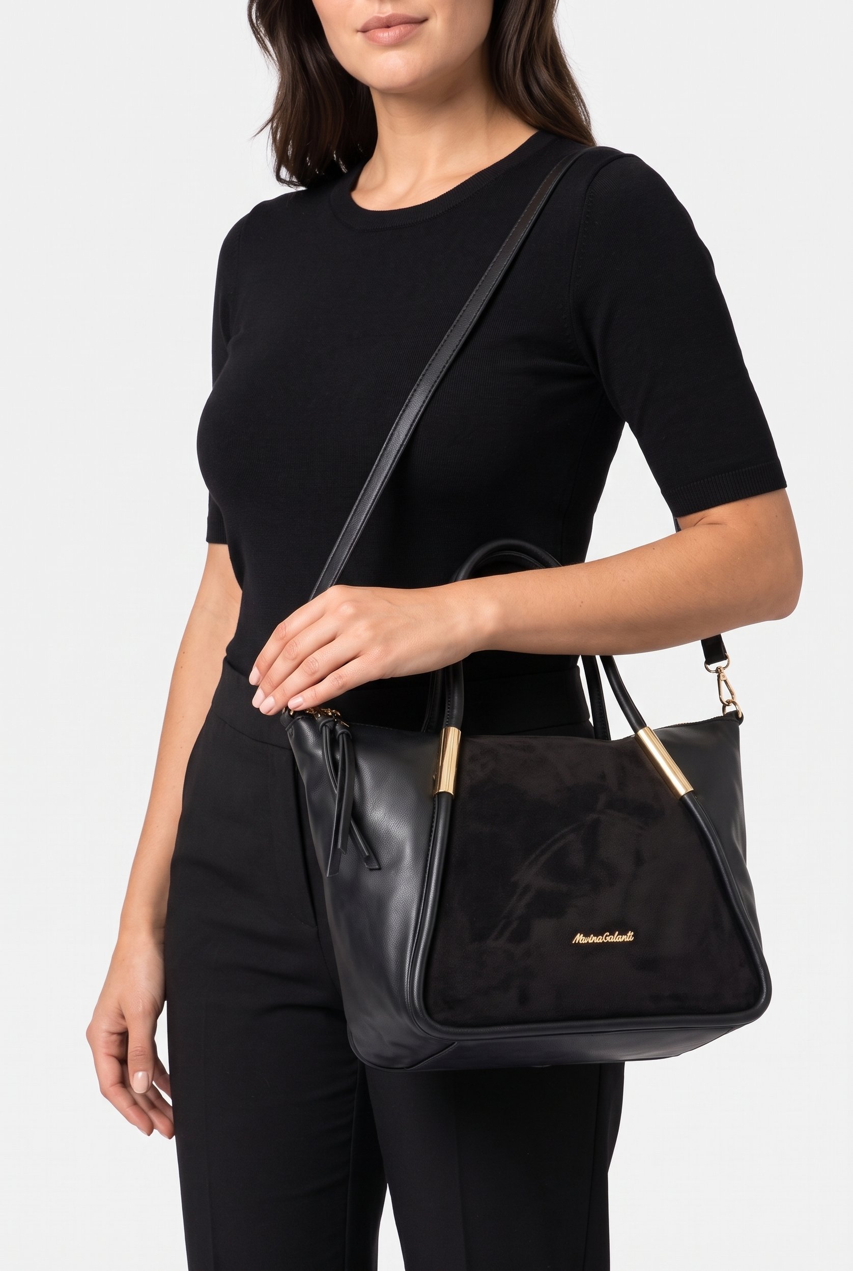 Women Brand Logo Handbag, Black