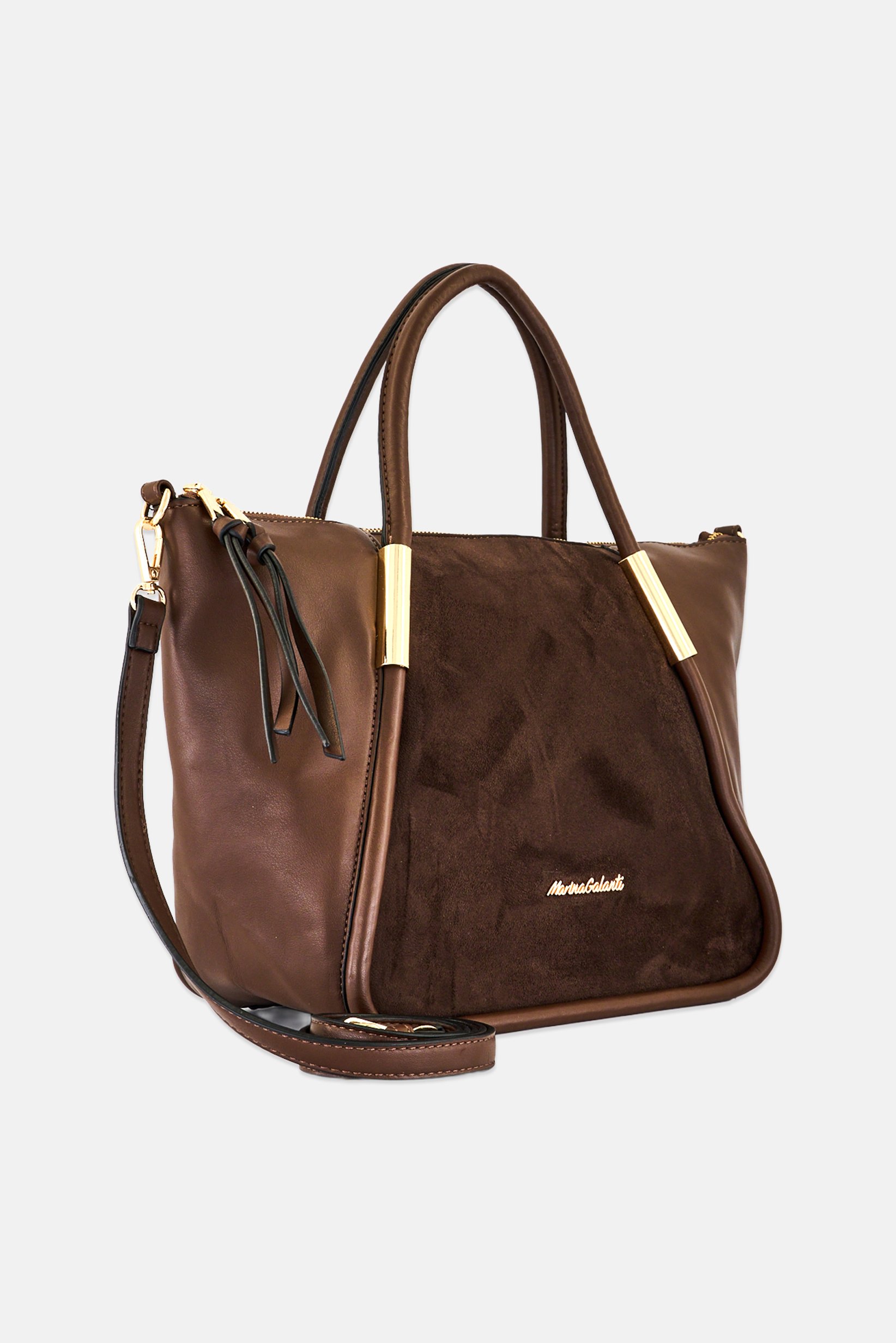 Women Brand Logo Handbag, Dark Brown