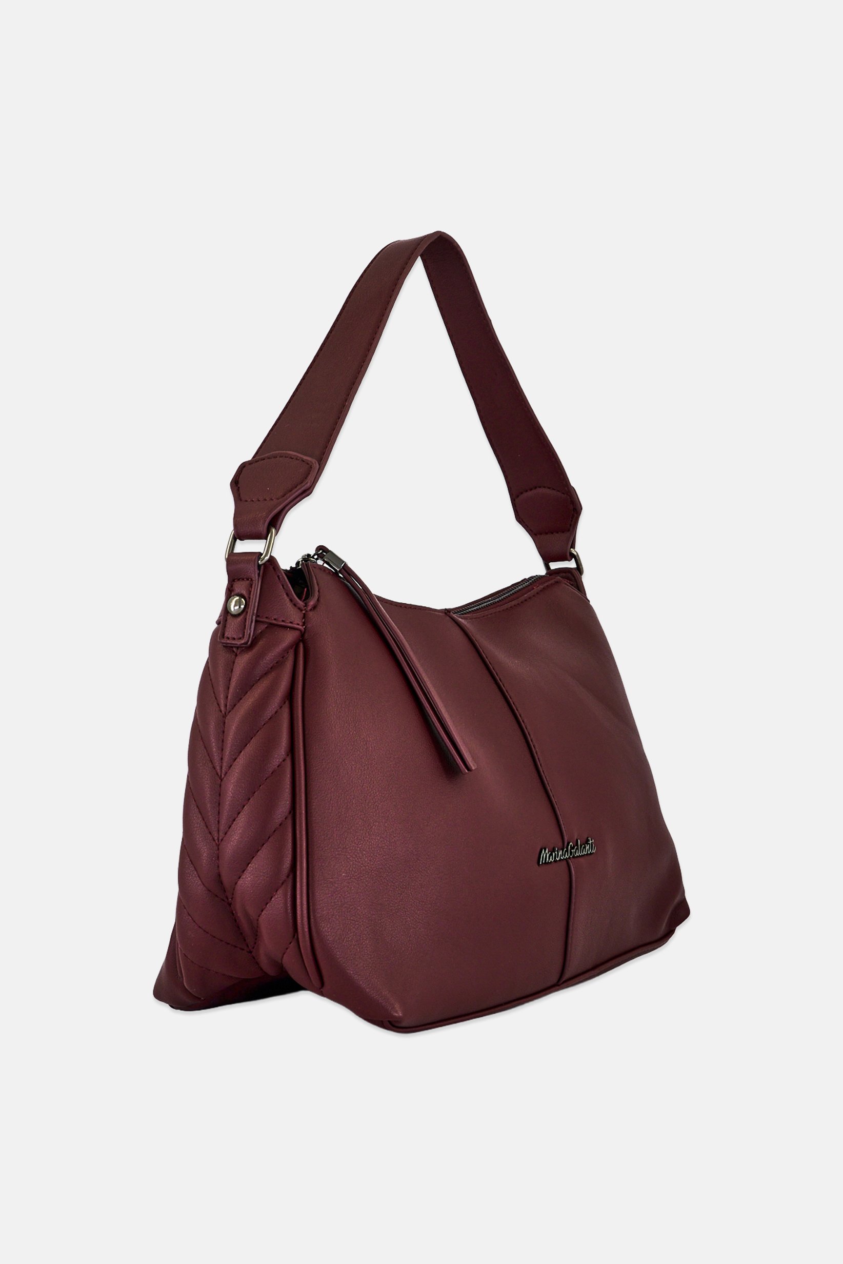 Women Brand Logo Shoulder Bag, Burgundy