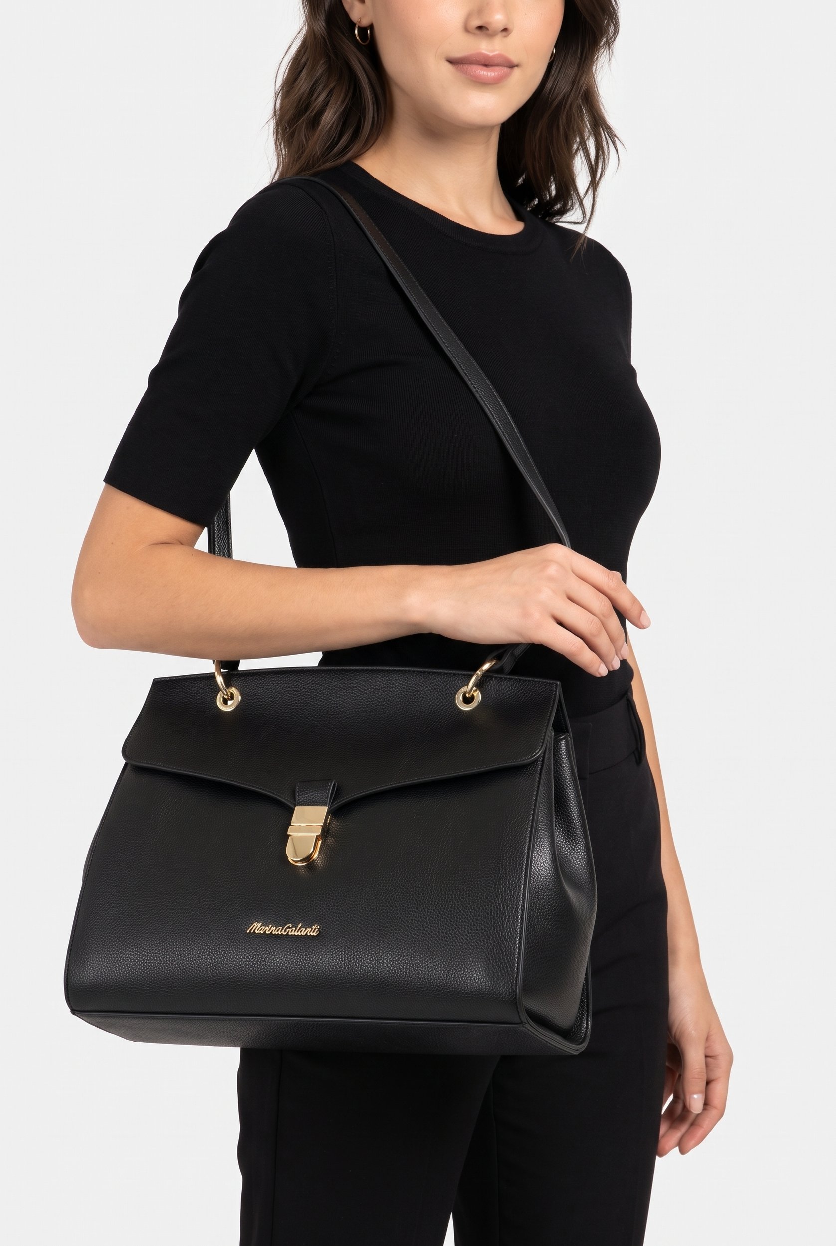 Women Brand Logo Handbag, Black