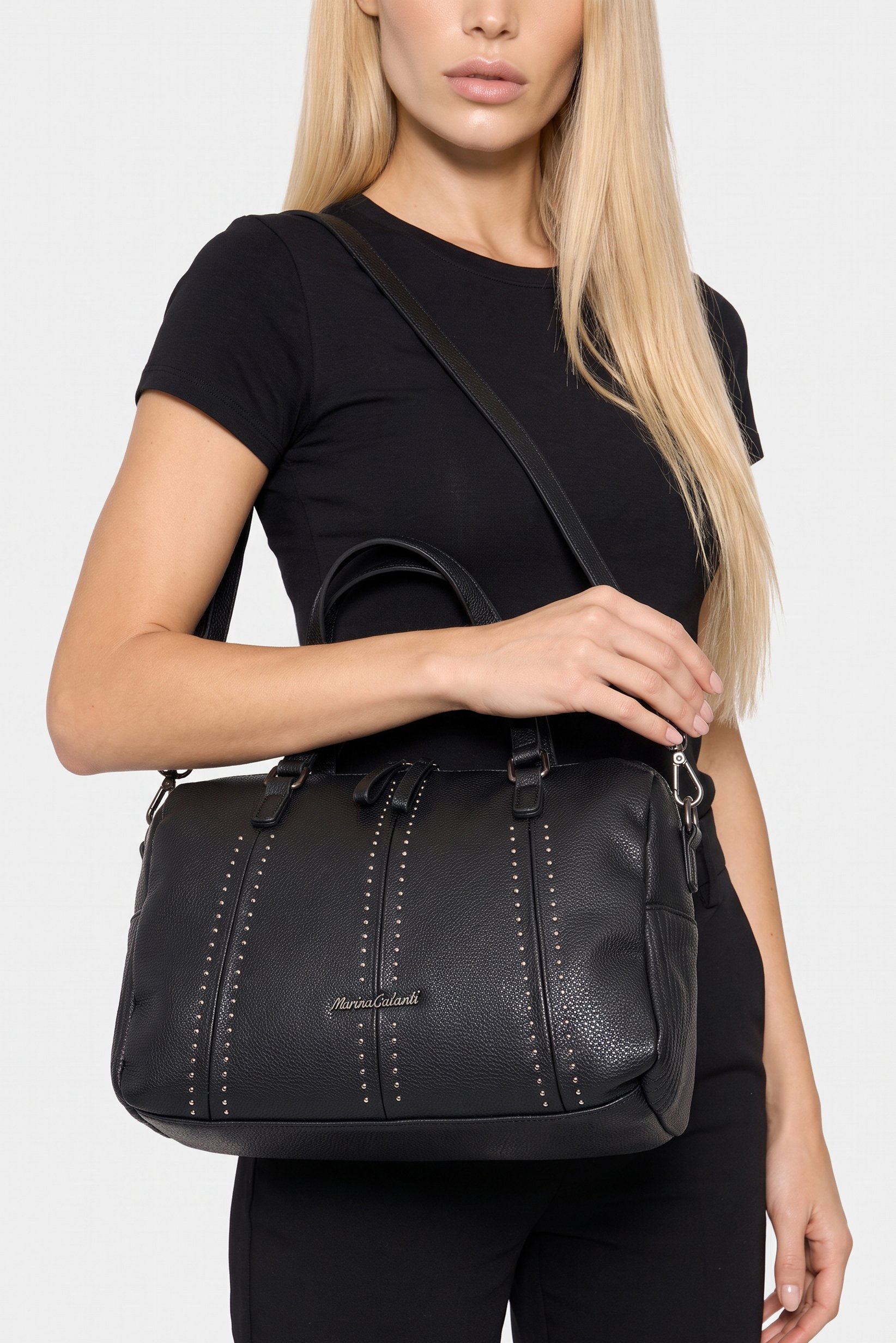 Women Brand Logo Handbag, Black