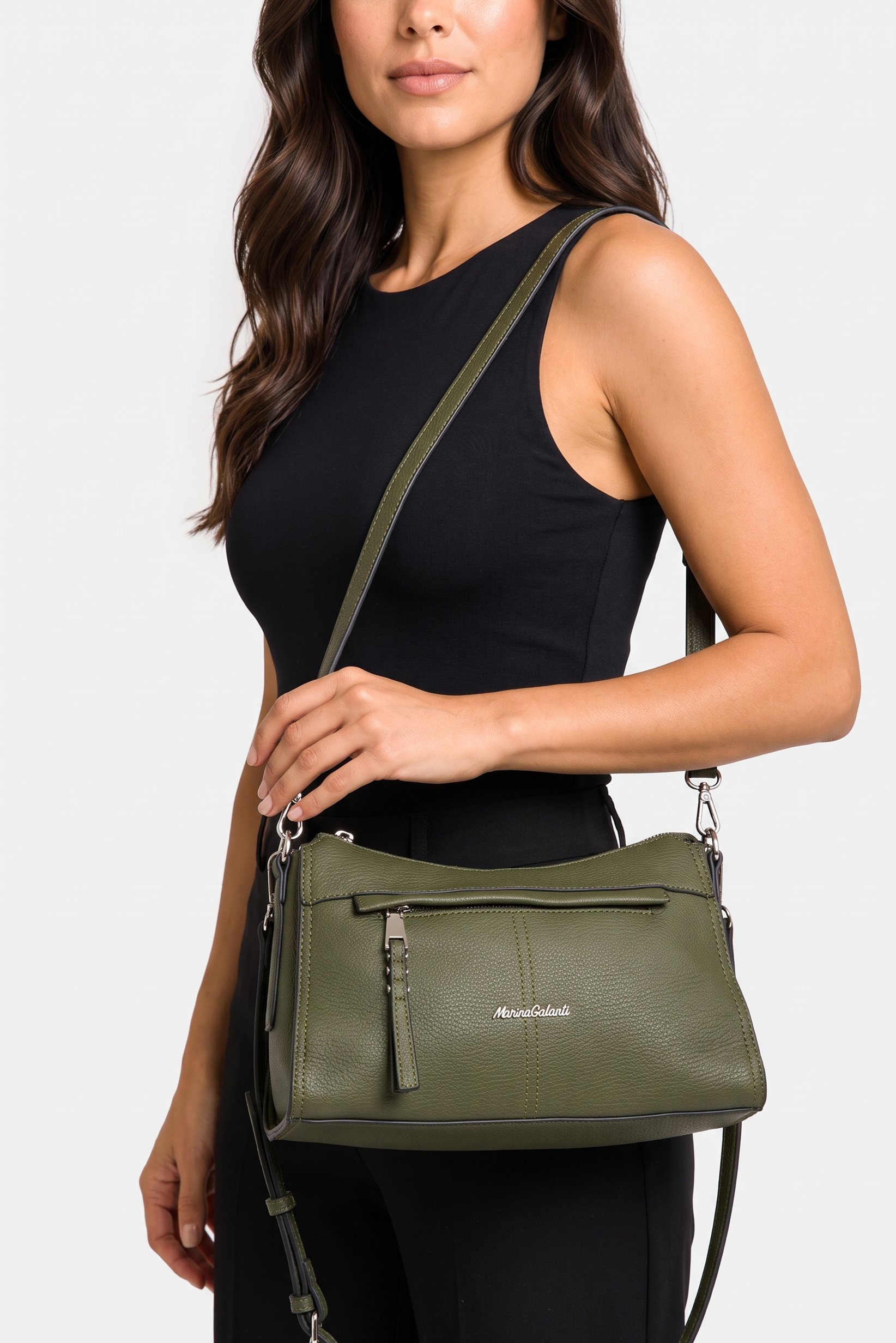 Women Brand Logo Shoulder Bag, Olive