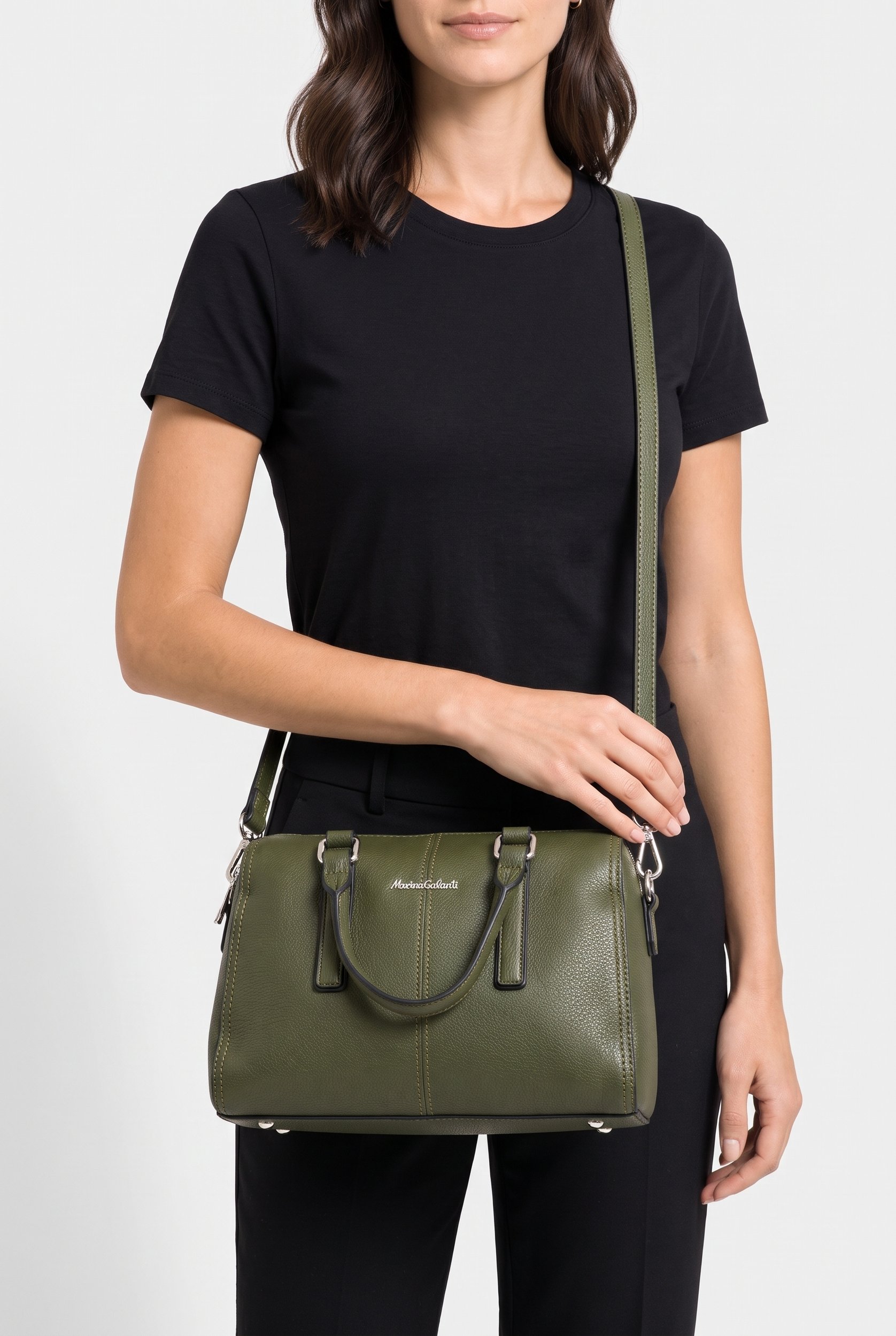 Women Brand Logo Handbag, Deep Olive