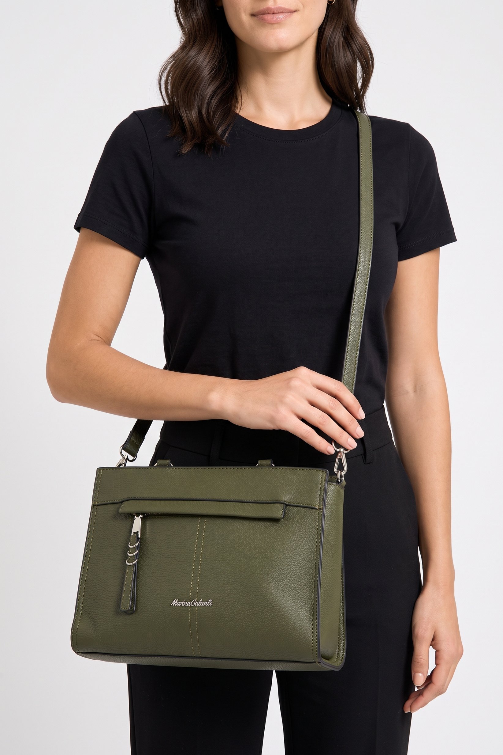 Women Brand Logo Handbag, Dark Olive