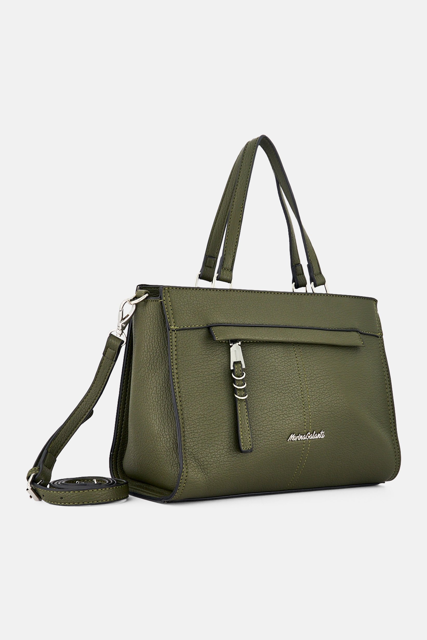 Women Brand Logo Handbag, Dark Olive