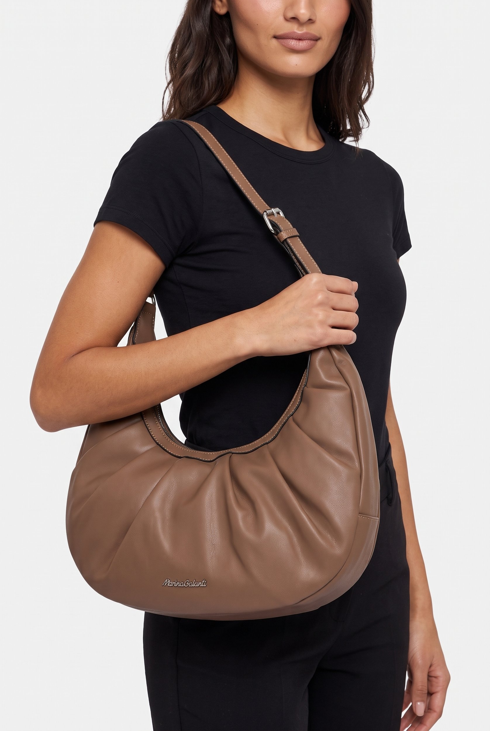 Women Brand Logo Shoulder Bag, Brown