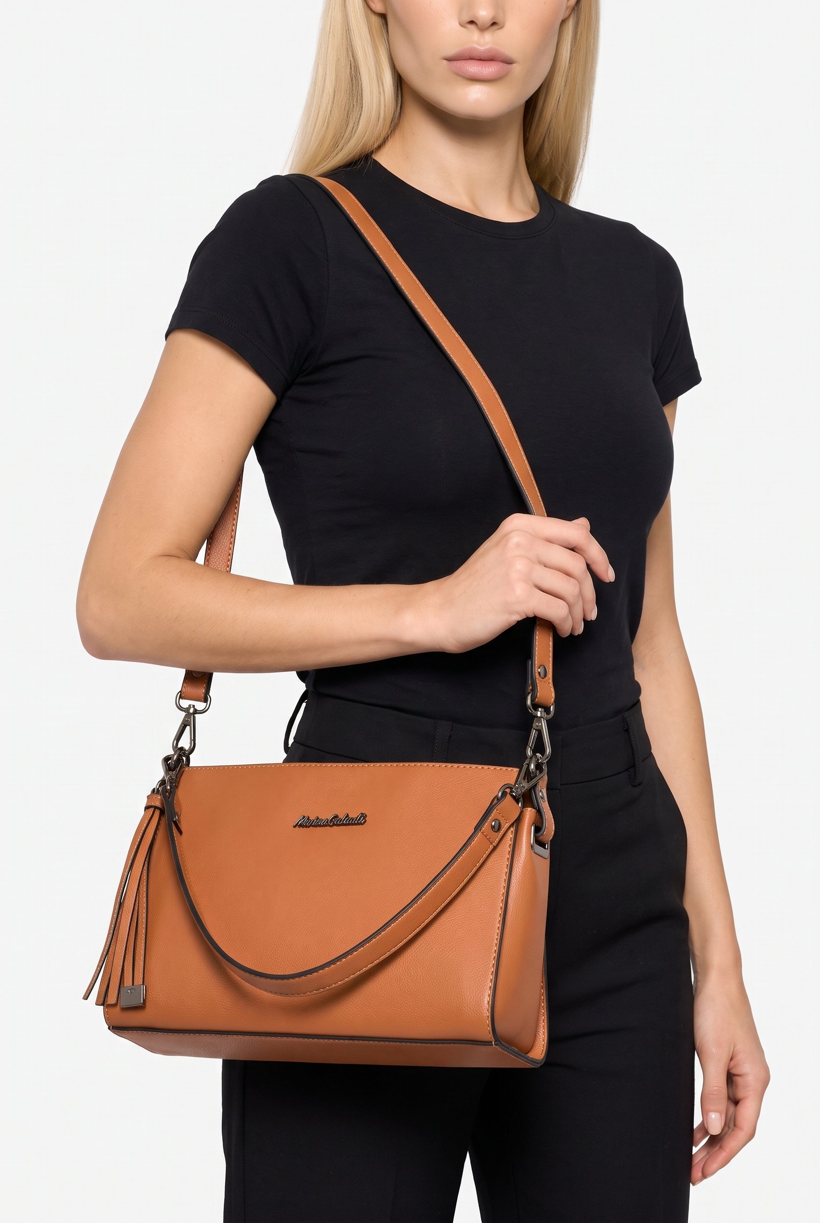 Women Brand Logo Shoulder Bag, Brown