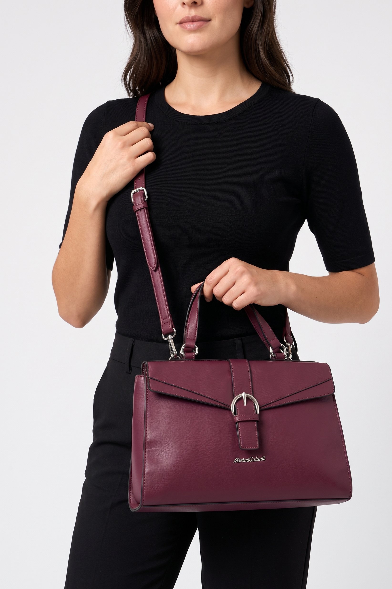 Women Brand Logo Handbag, Burgundy
